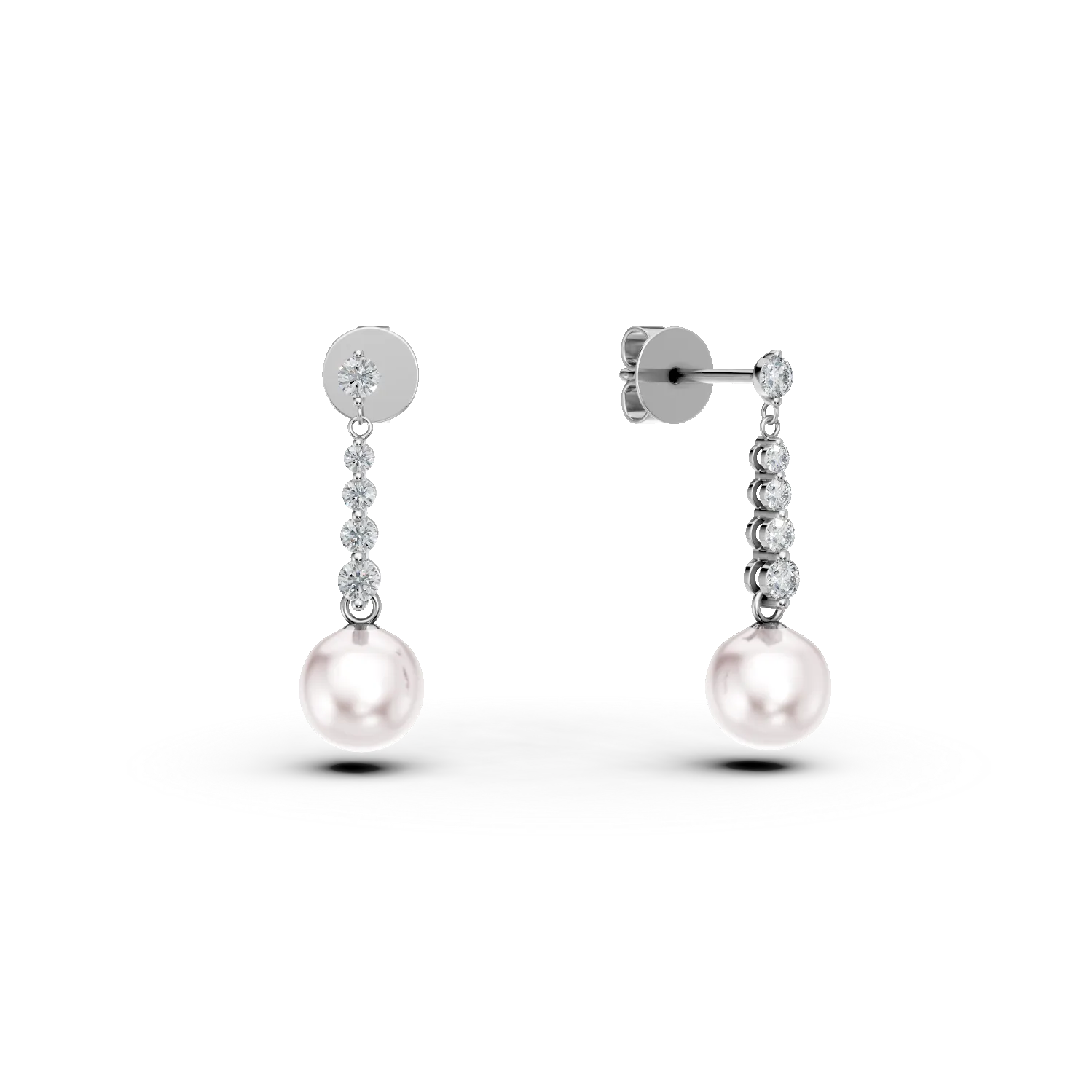 Cercei stud din aur alb cu perle de cultura de 7.6ct si diamante de 0.5ct create in laborator