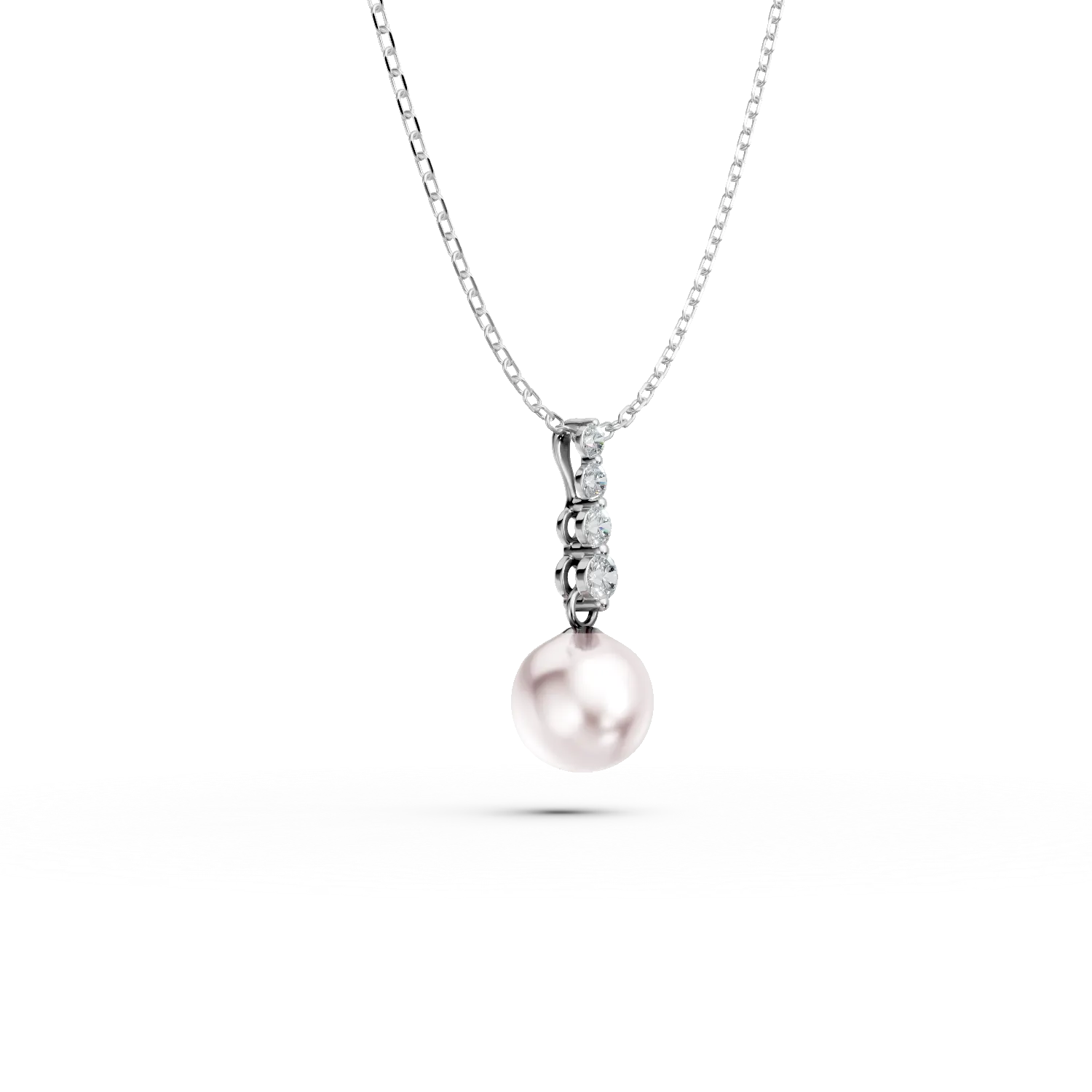 Lant cu pandantiv din aur alb cu perla de cultura si diamante de 5.1ct create in laborator