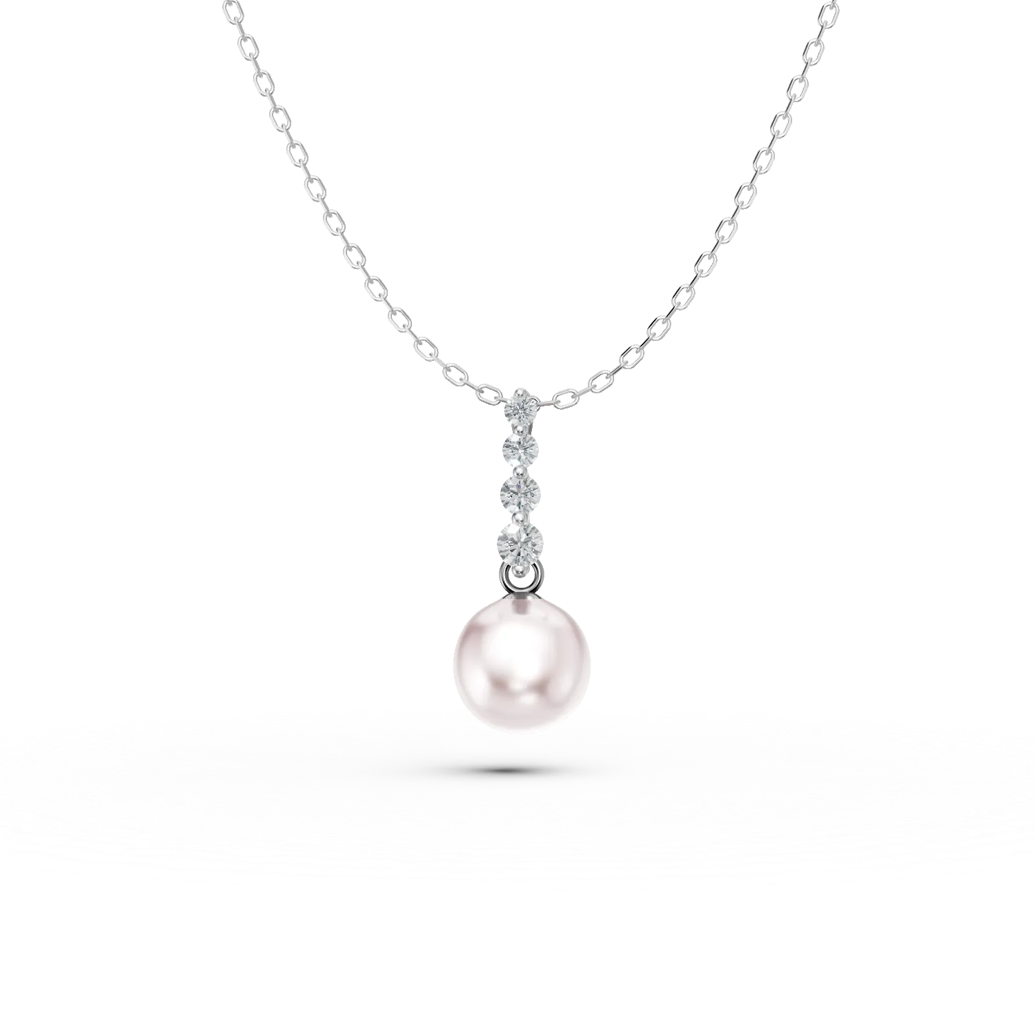 Lant cu pandantiv din aur alb cu perla de cultura si diamante de 5.2ct create in laborator