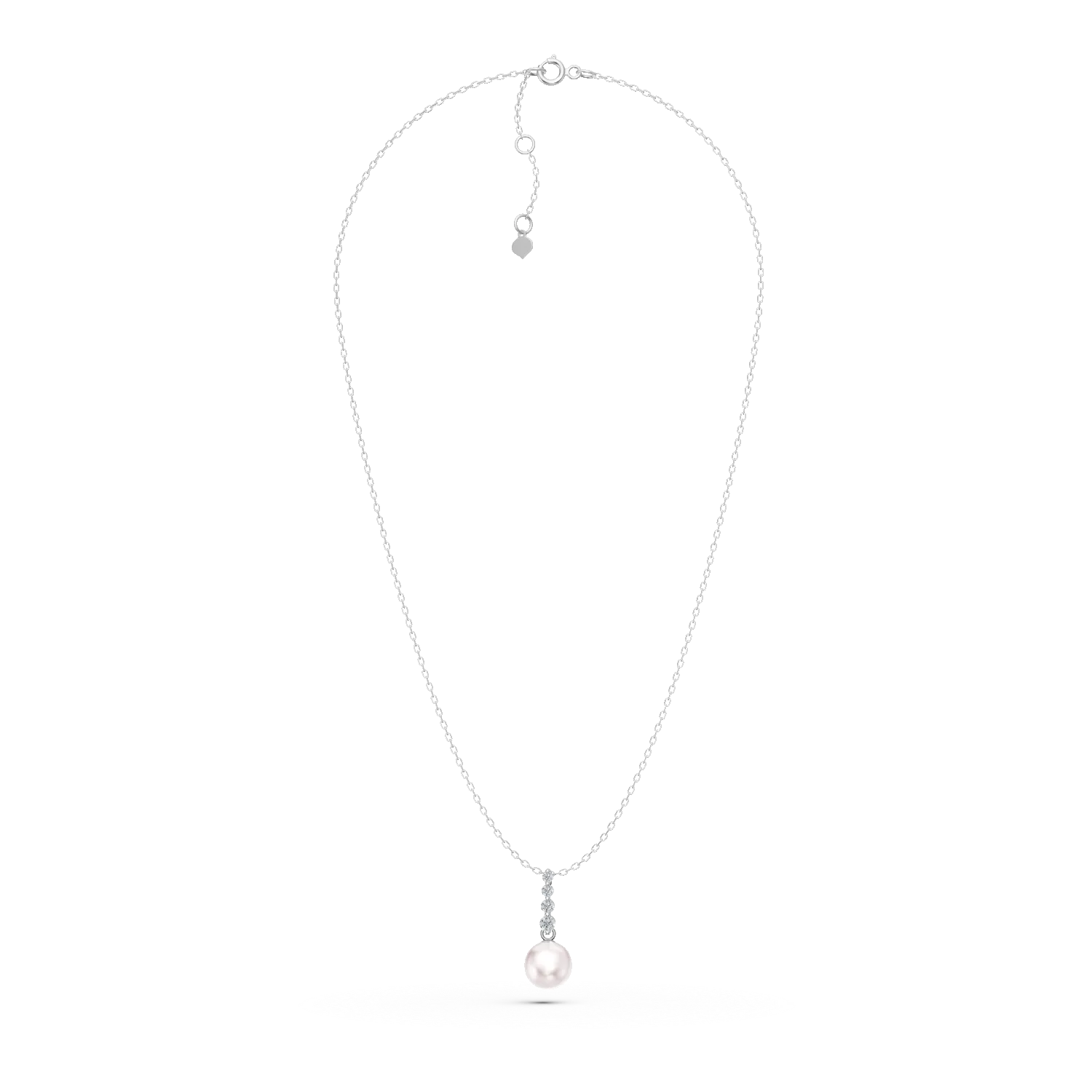 Lant cu pandantiv din aur alb cu perla de cultura si diamante de 5.2ct create in laborator