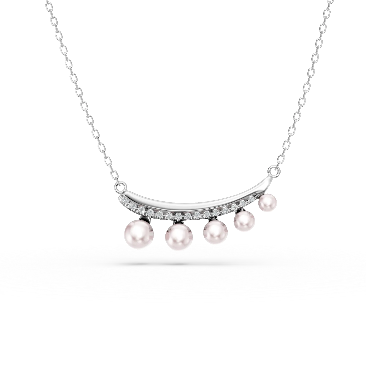 Colier din aur alb cu perle de cultura de 1.7ct si diamante de 0.1ct create in laborator