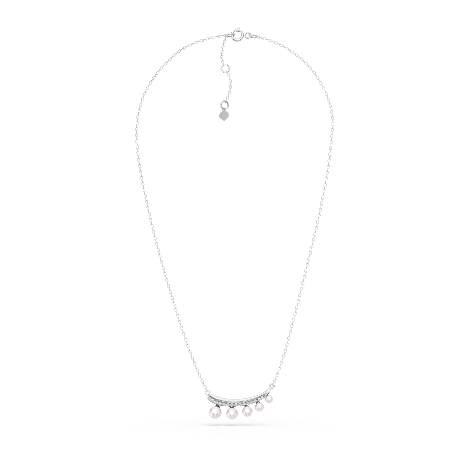 Colier din aur alb cu perle de cultura de 1.7ct si diamante de 0.1ct create in laborator