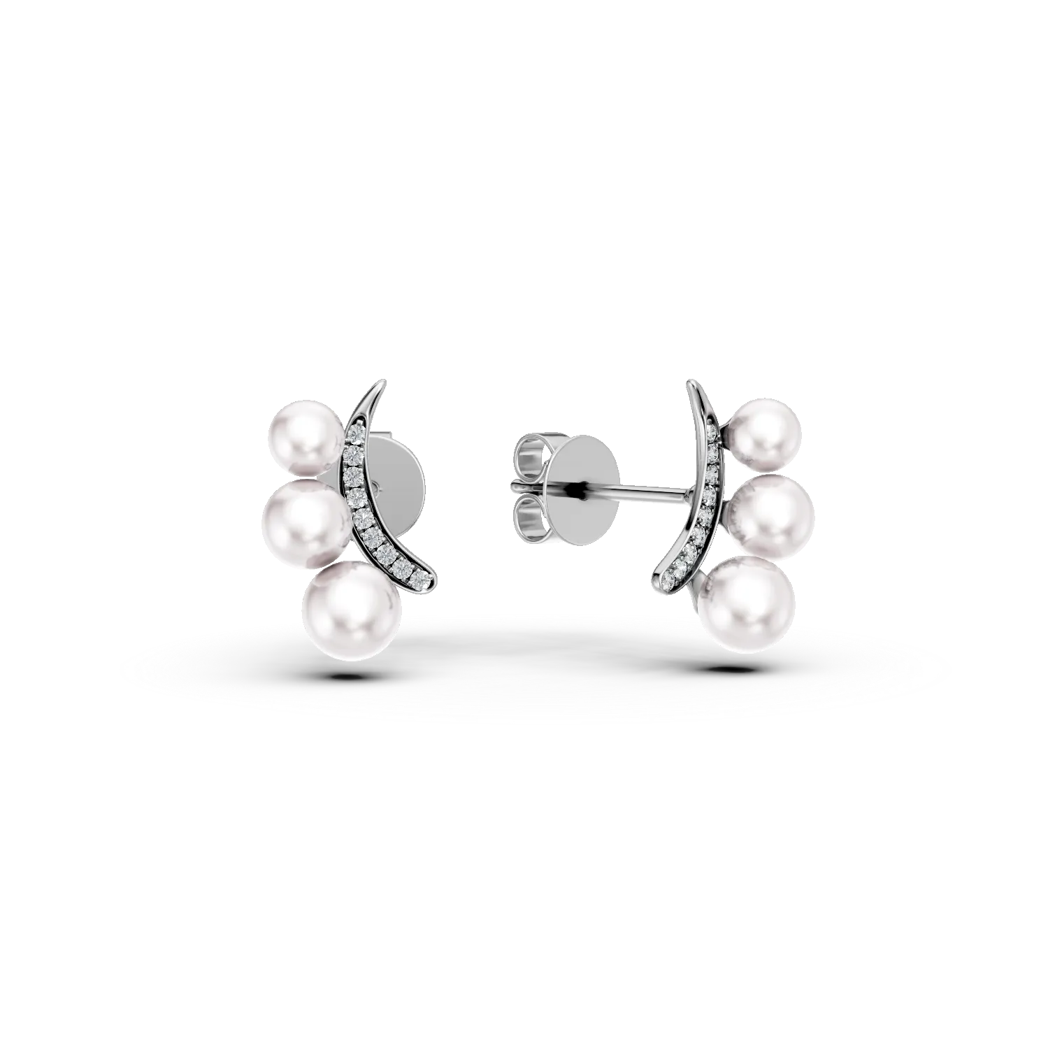 Cercei stud din aur alb cu perle de cultura de 3.2ct si diamante de 0.08ct create in laborator
