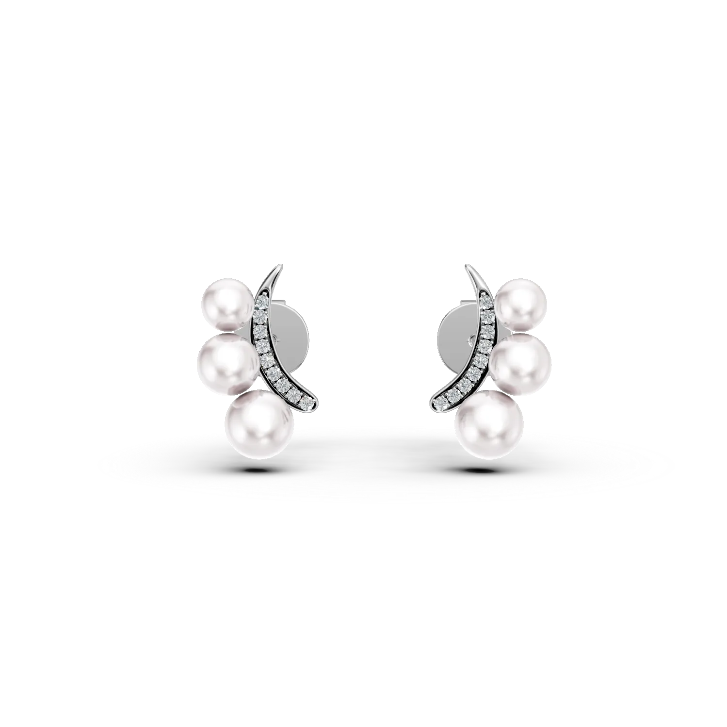 Cercei stud din aur alb cu perle de cultura de 2.9ct si diamante de 0.08ct create in laborator