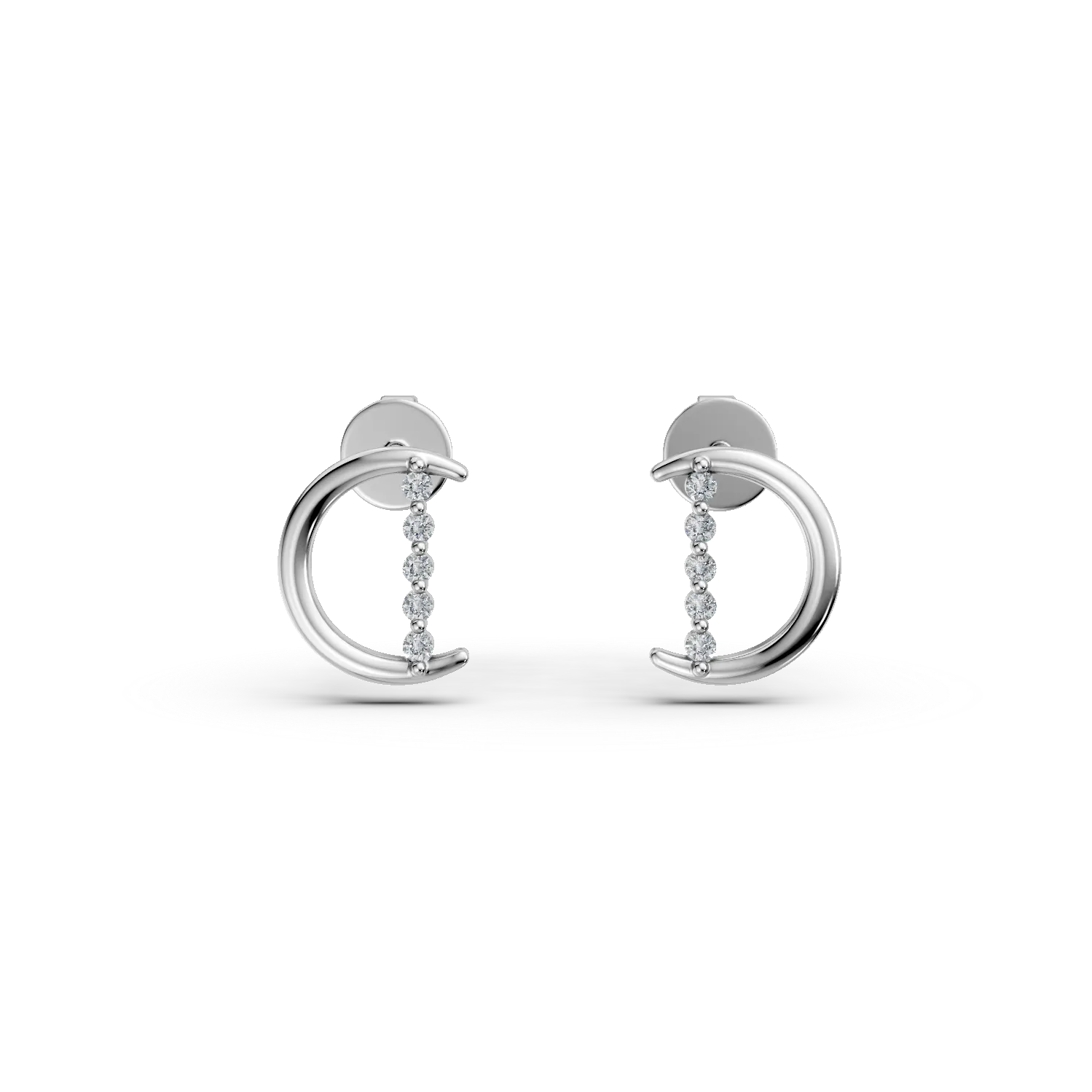 Cercei semiluna din aur alb cu diamante de 0.06ct create in laborator