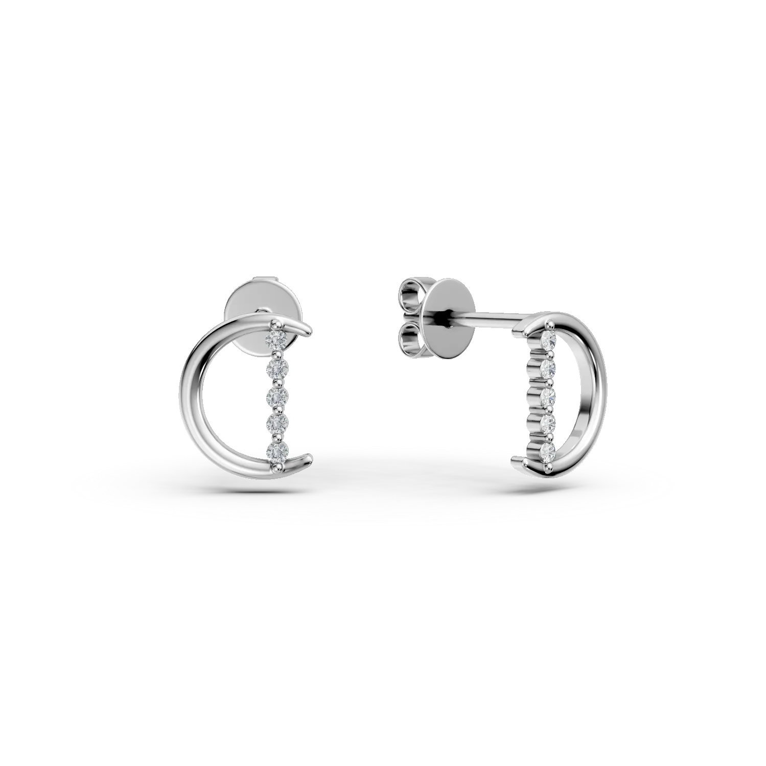 Cercei semiluna din aur alb cu diamante de 0.06ct create in laborator