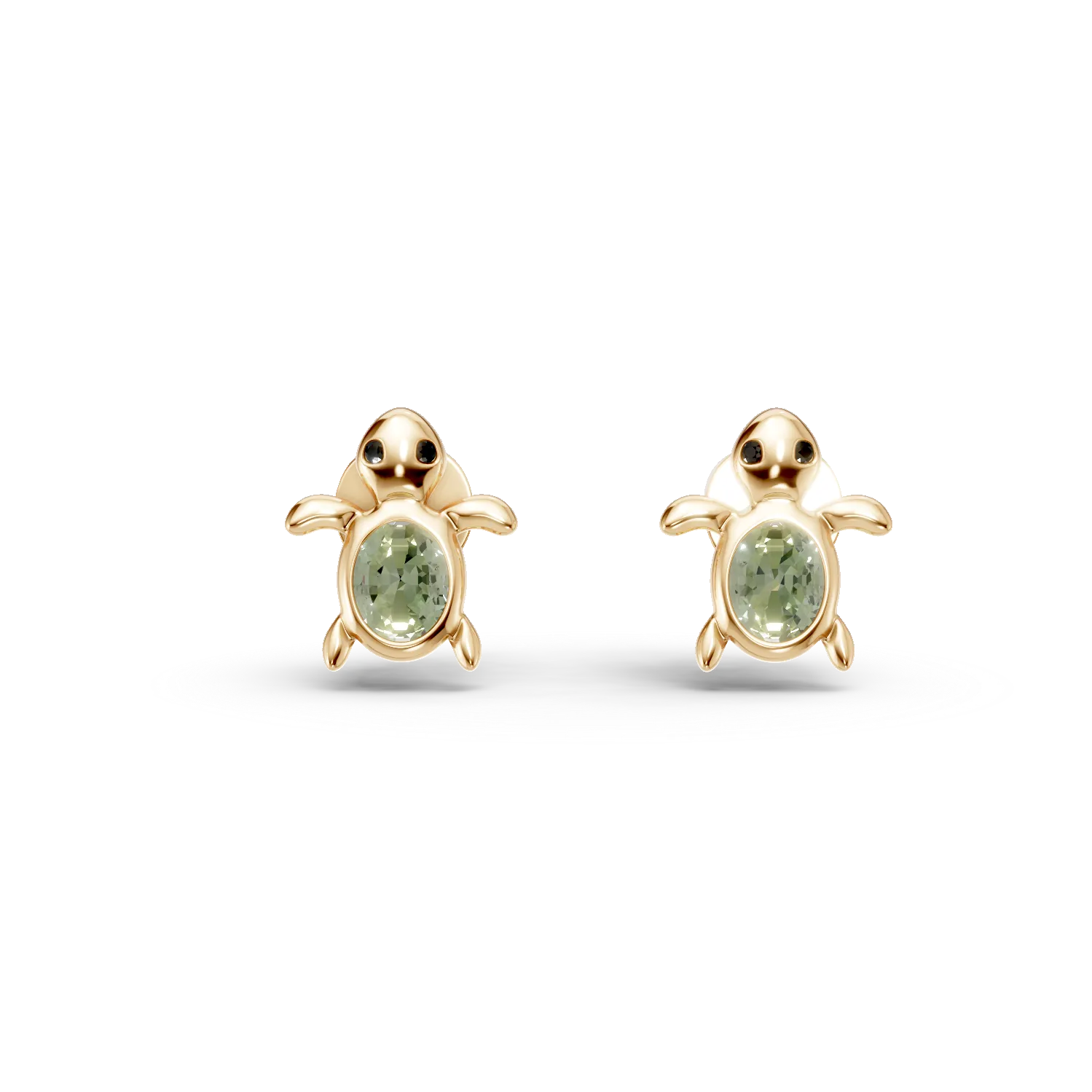 Cercei broscute din aur galben cu peridote de 0.3ct si diamante negre de 0.01ct pentru copii