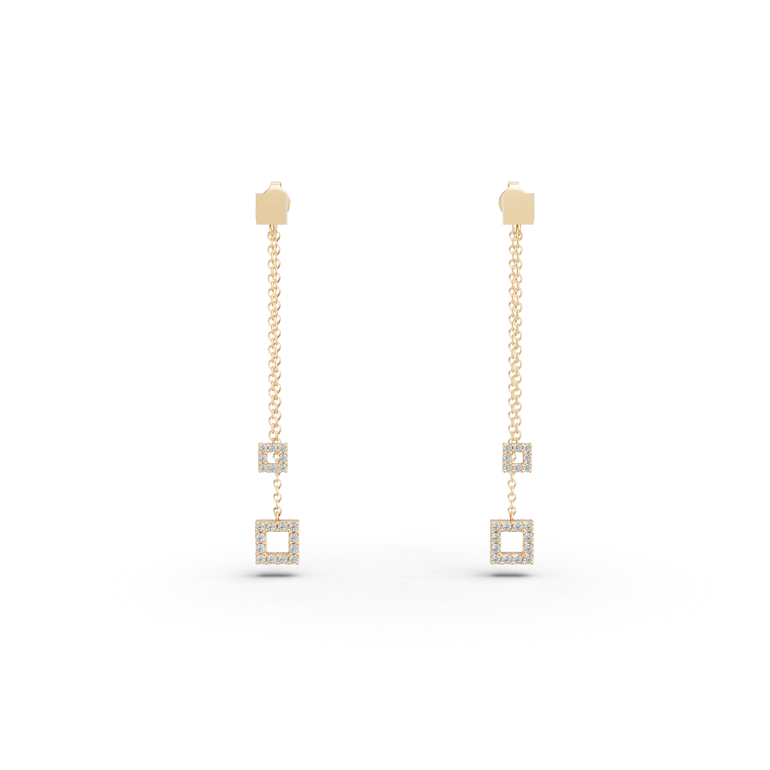 Crecei lungi din aur galben cu detaliu geometric si zirconii