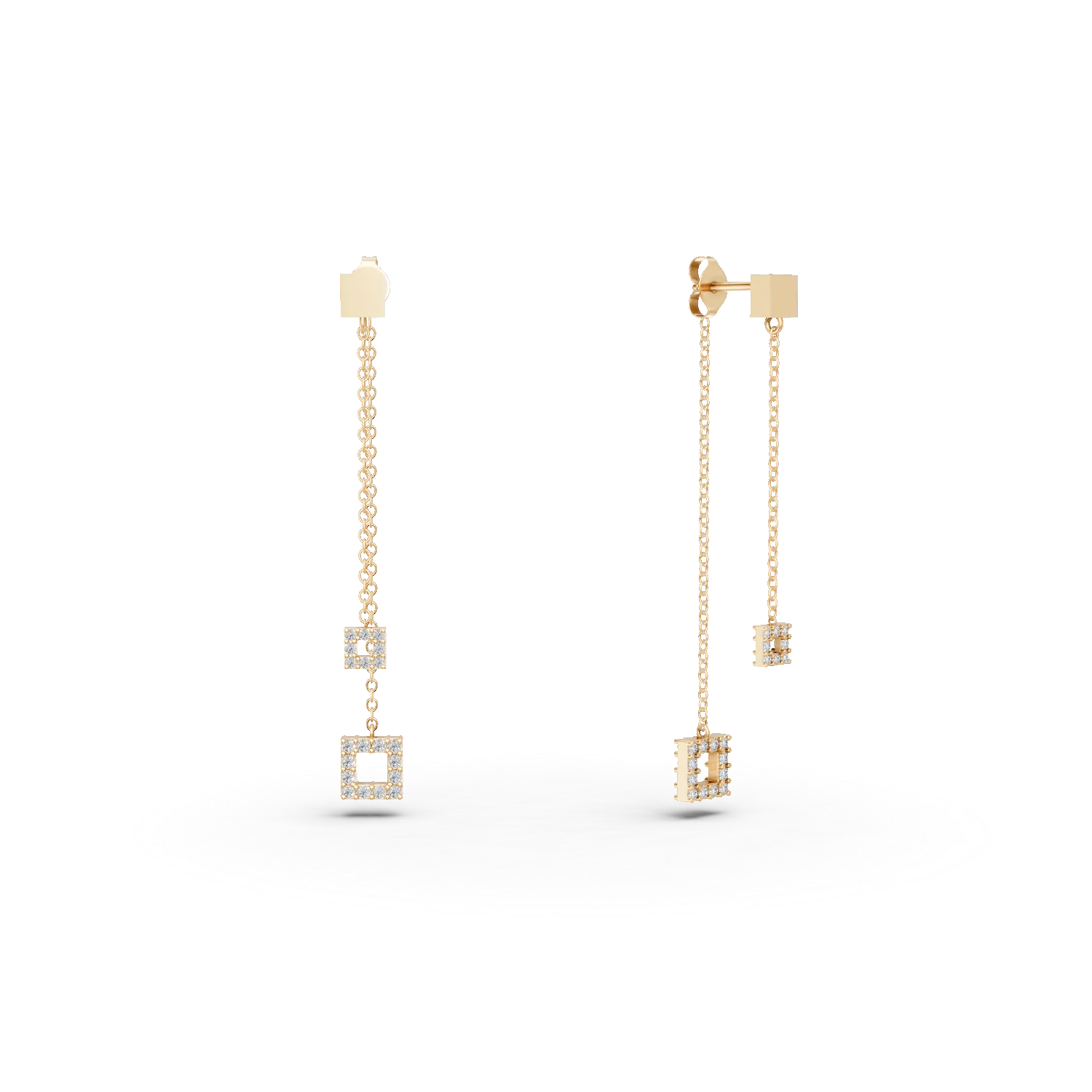 Crecei lungi din aur galben cu detaliu geometric si zirconii