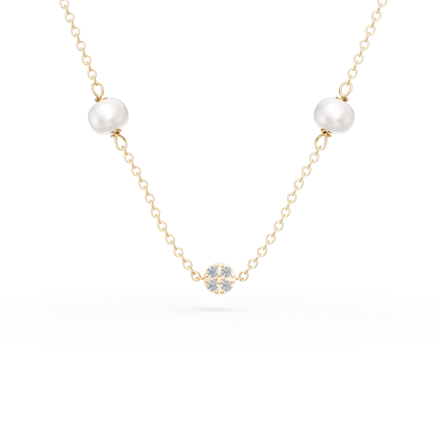 Lant cu pandantive din aur galben cu perle de cultura si zirconii