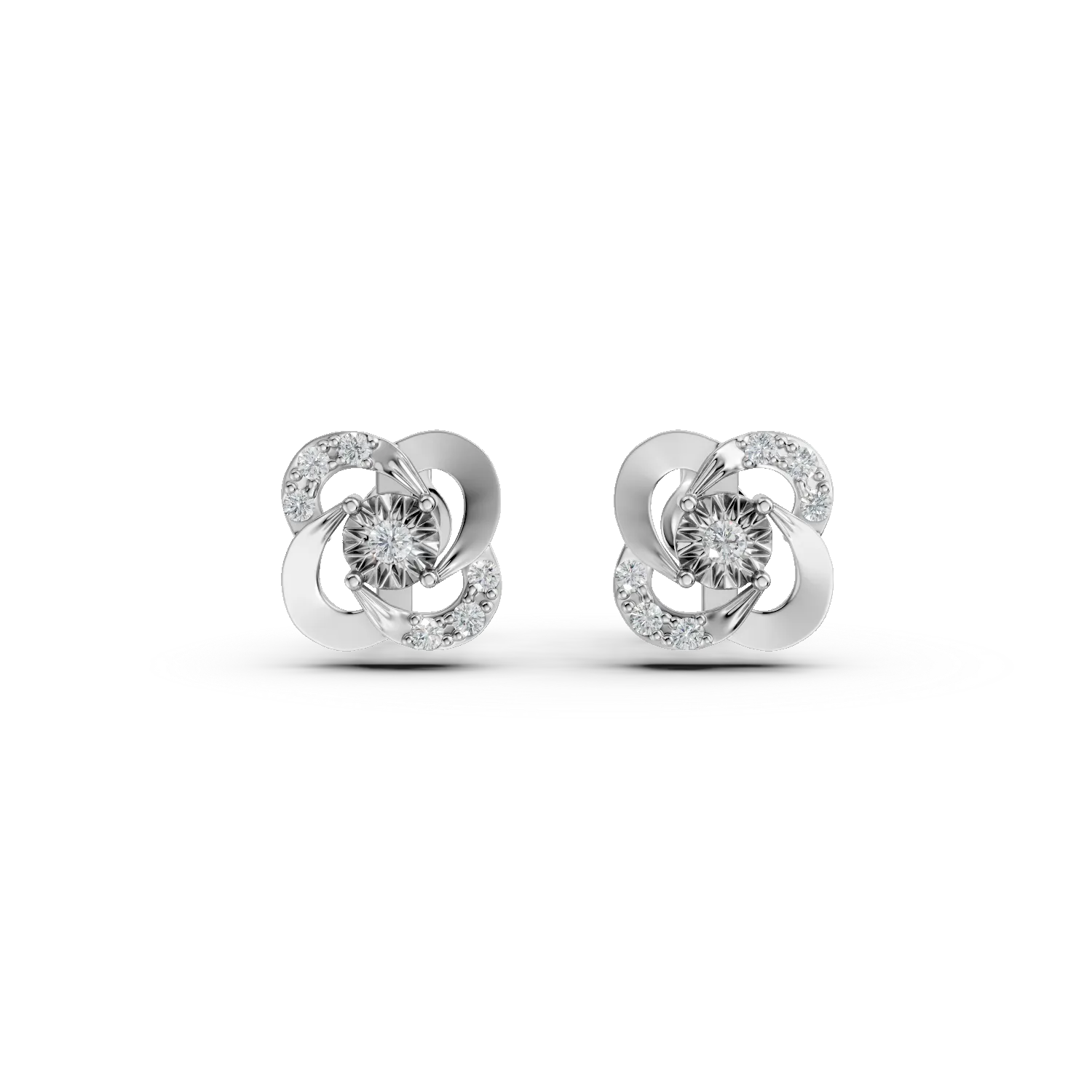 Cercei stud din aur alb cu diamante de 0.1ct create in laborator