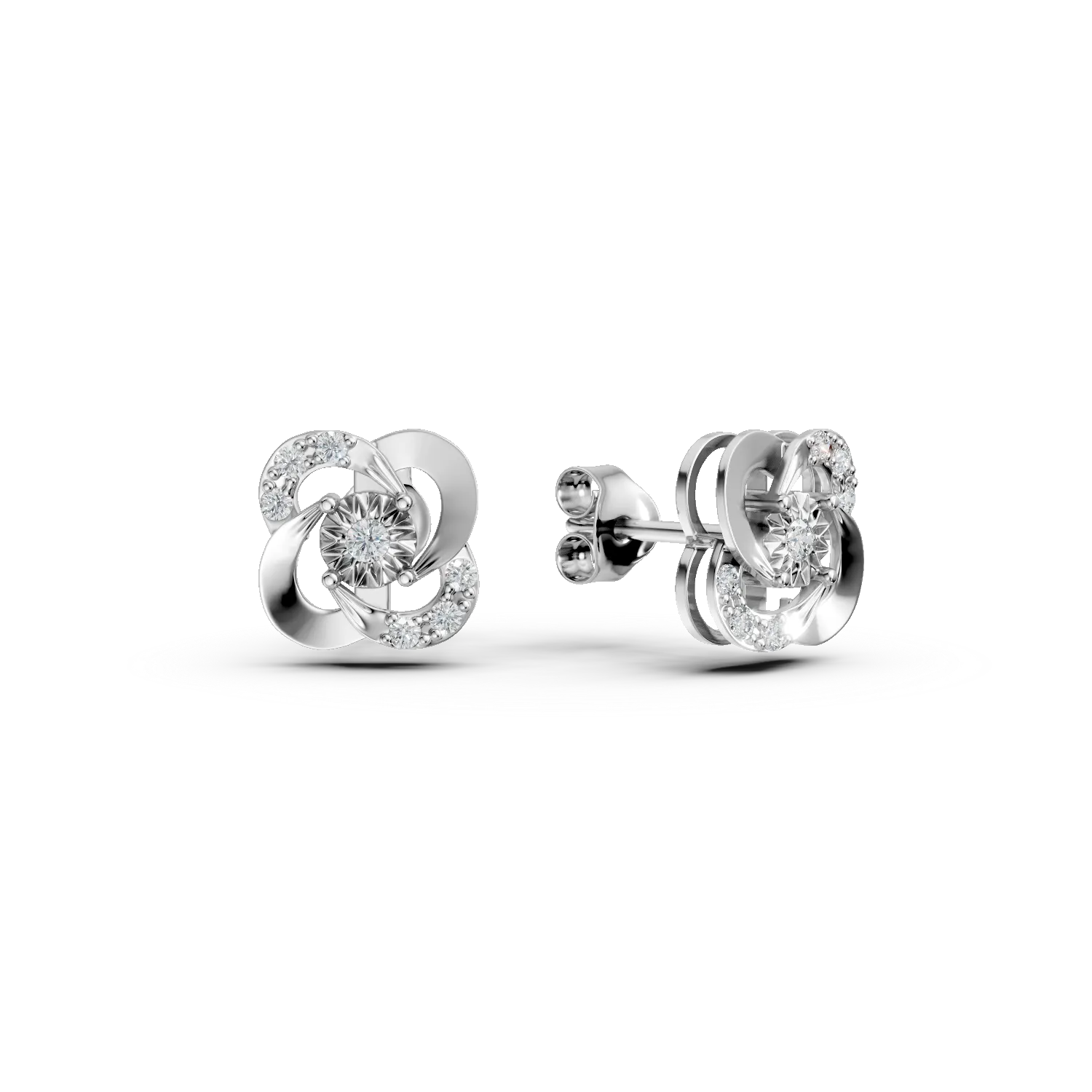 Cercei stud din aur alb cu diamante de 0.1ct create in laborator