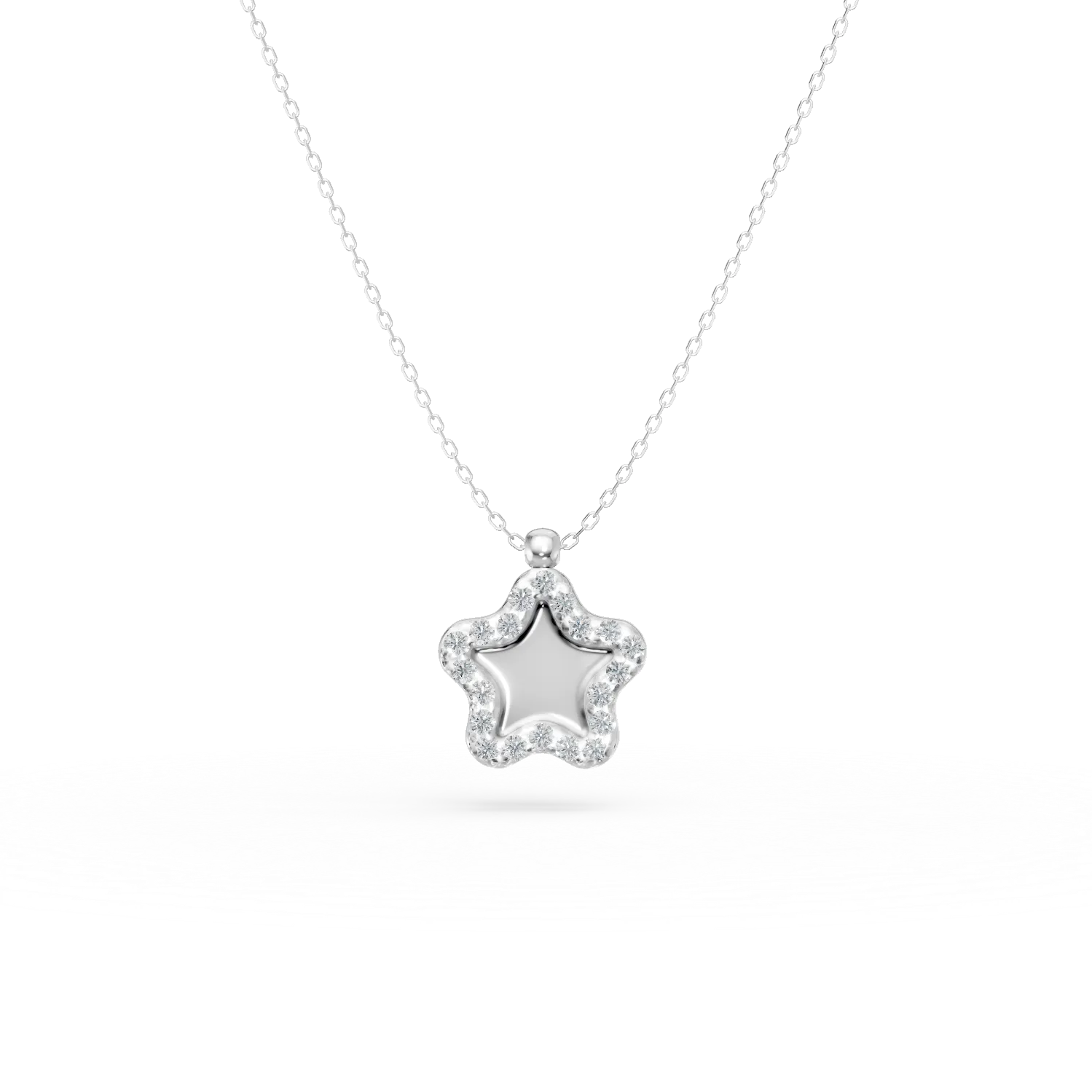 Lant cu pandantiv stea din aur alb cu zirconii