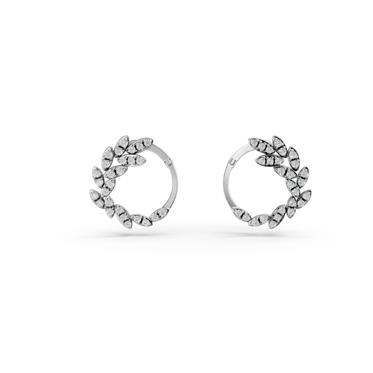 Cercei frunze din aur alb cu diamante de 0.6ct create in laborator