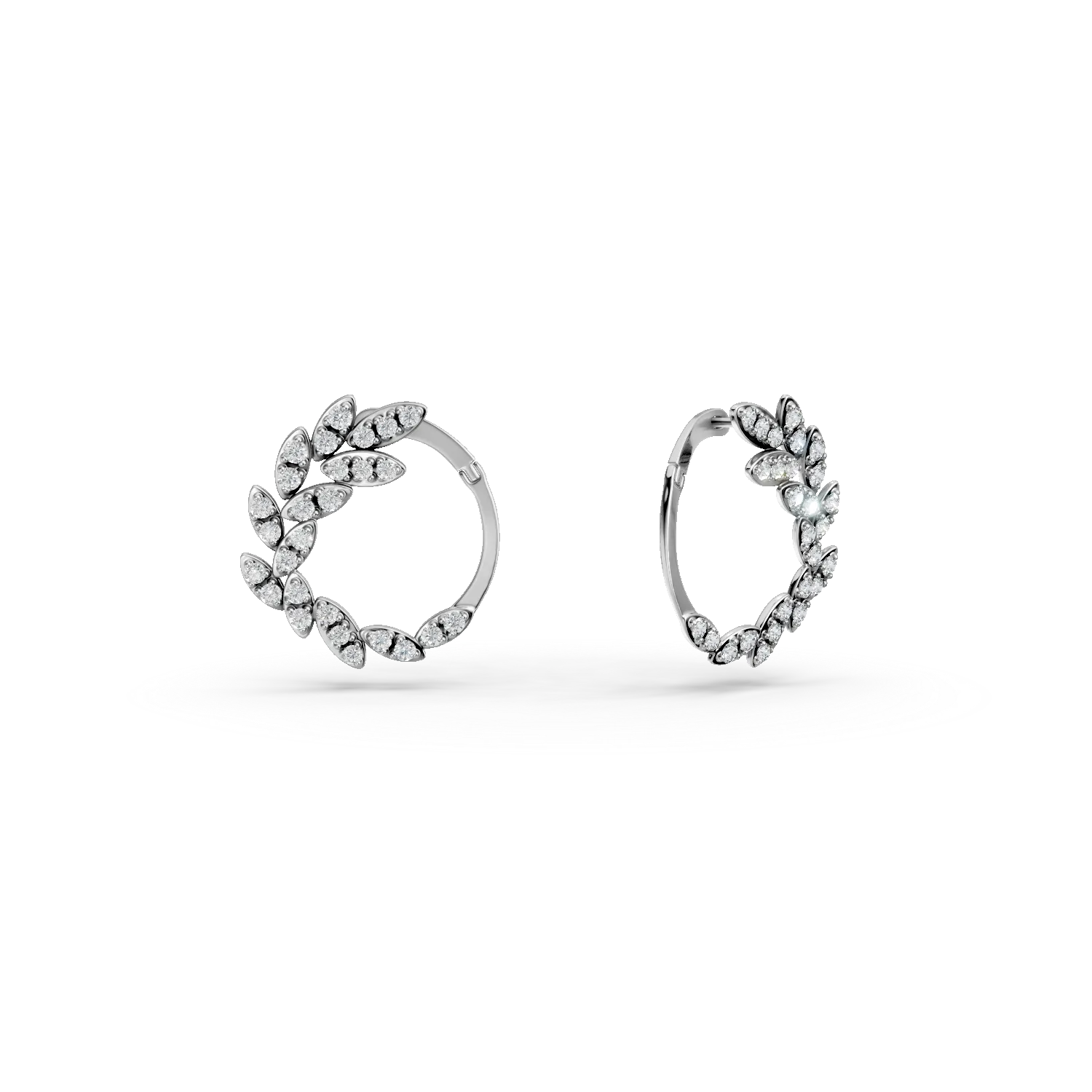 Cercei frunze din aur alb cu diamante de 0.6ct create in laborator