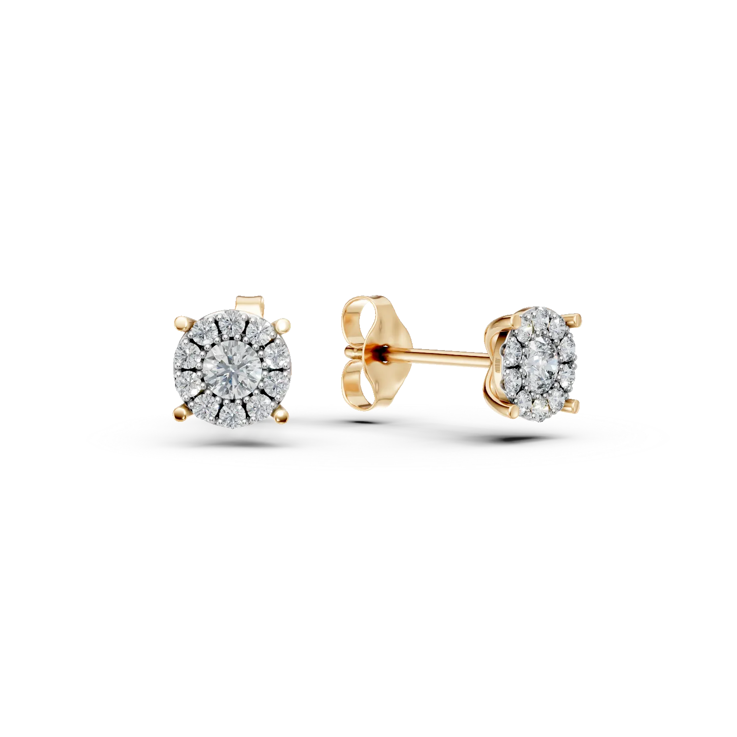Cercei rotunzi din aur galben cu diamante de 0.2ct create in laborator
