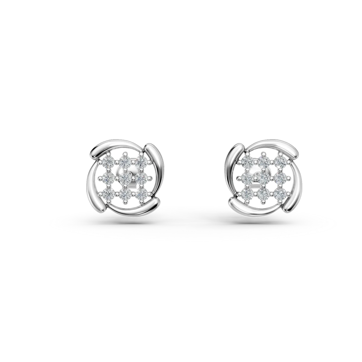 Cercei geometrici din aur alb cu diamante de 0.1ct create in laborator