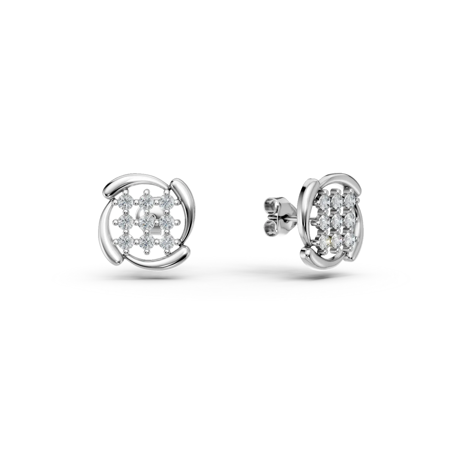 Cercei geometrici din aur alb cu diamante de 0.1ct create in laborator