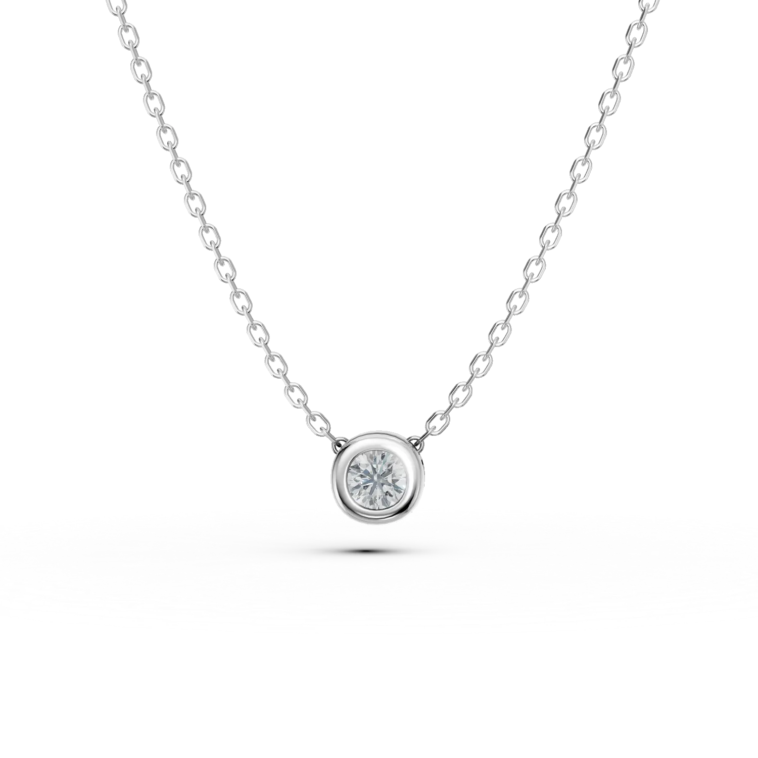 Lant cu pandantiv minimalist din aur alb cu diamant de 0.09ct creat in laborator