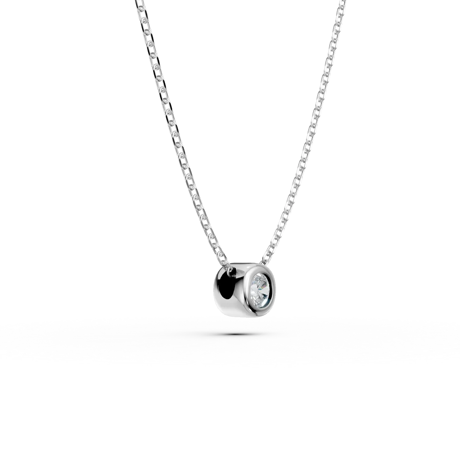 Lant cu pandantiv minimalist din aur alb cu diamant de 0.09ct creat in laborator