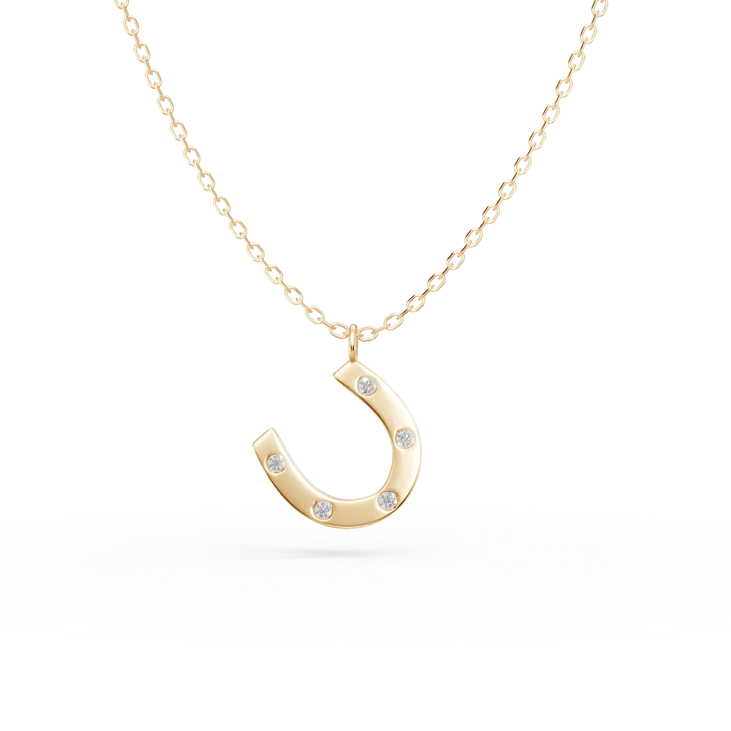 Lant cu pandantiv potcoava din aur galben cu diamante de 0.02ct create in laborator