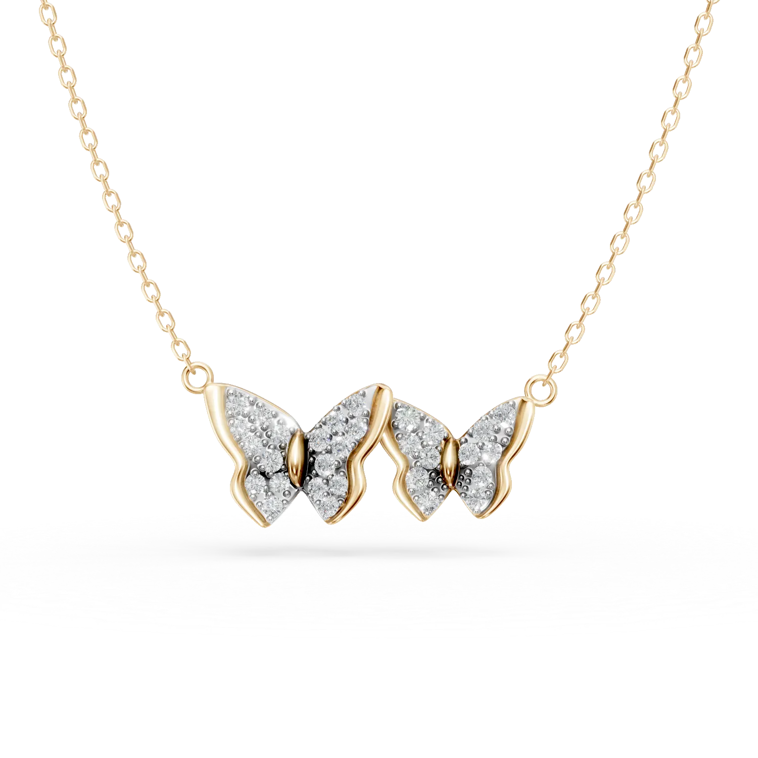 Lant cu pandantiv fluturi din aur galben cu diamante de 0.2ct create in laborator - imagine 6