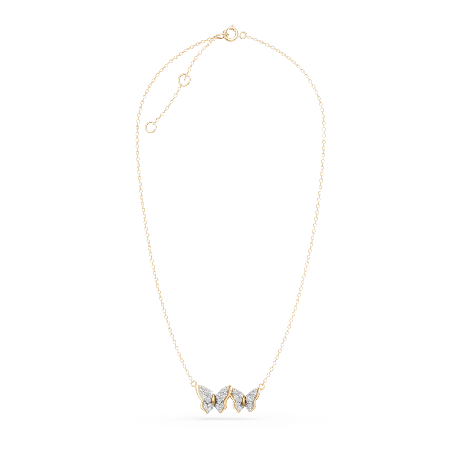 Lant cu pandantiv fluturi din aur galben cu diamante de 0.2ct create in laborator