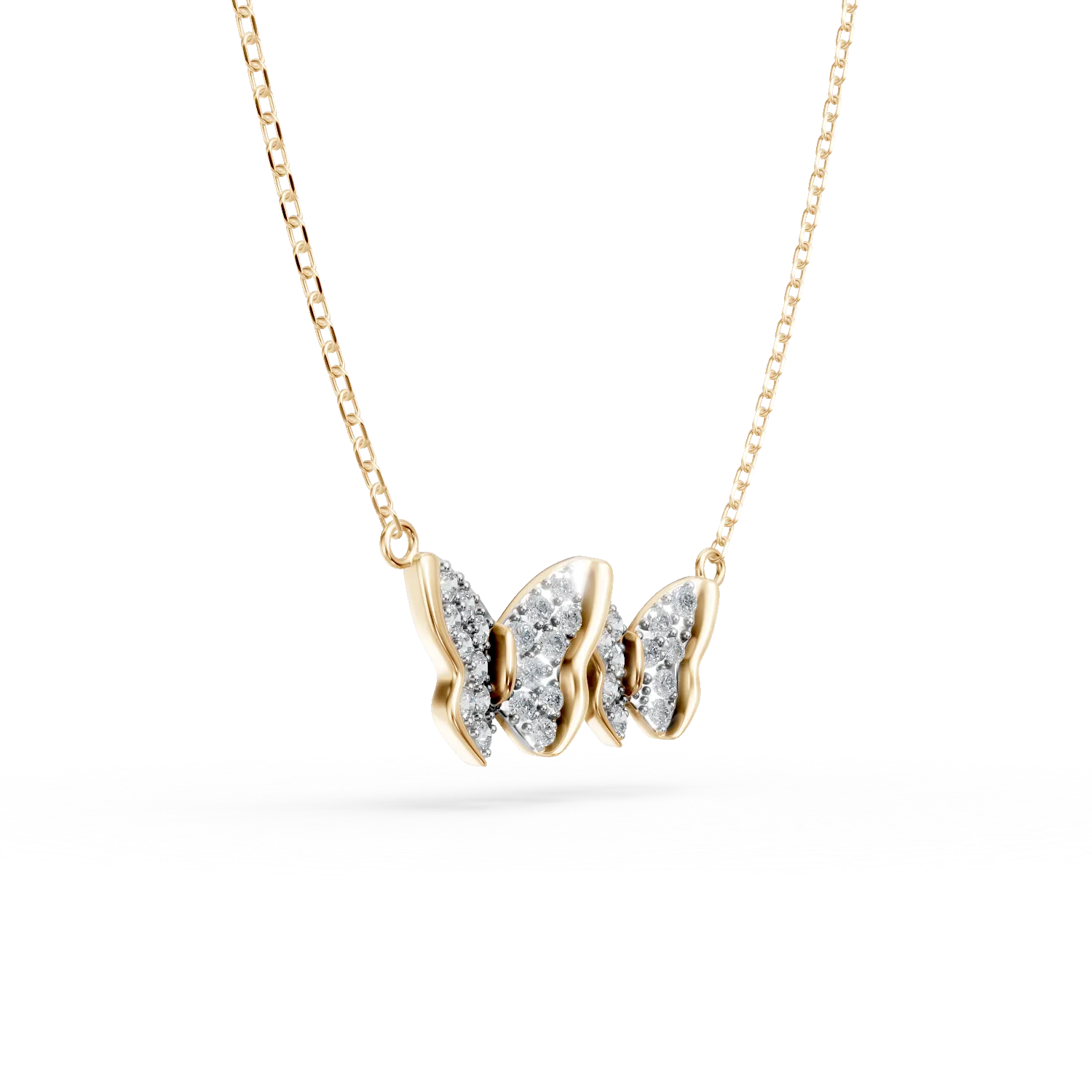 Lant cu pandantiv fluturi din aur galben cu diamante de 0.2ct create in laborator