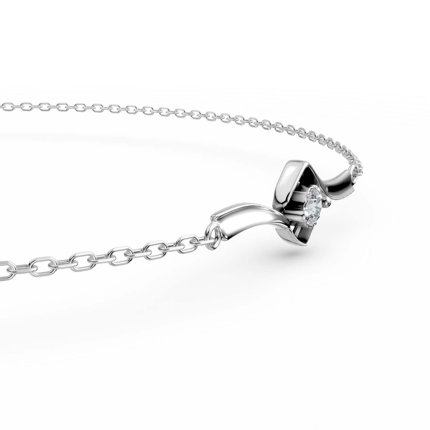 Bratara cu pandantiv din aur alb cu diamant de 0.08ct creat in laborator