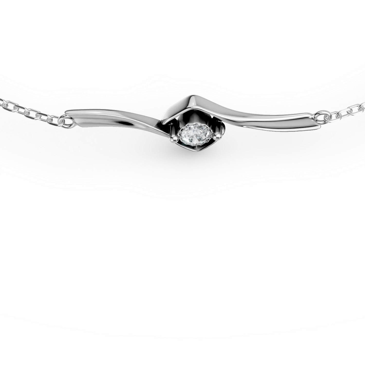 Bratara cu pandantiv din aur alb cu diamant de 0.08ct creat in laborator