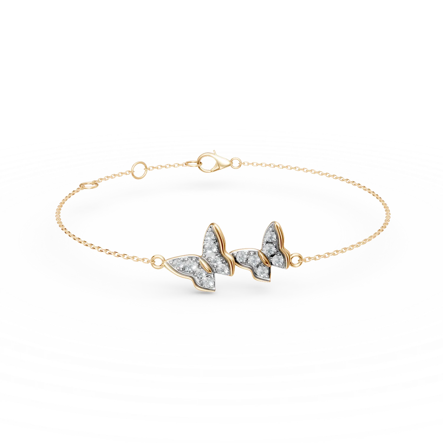 Bratara cu pandantiv fluturi din aur galben cu diamante de 0.1ct create in laborator - imagine 6