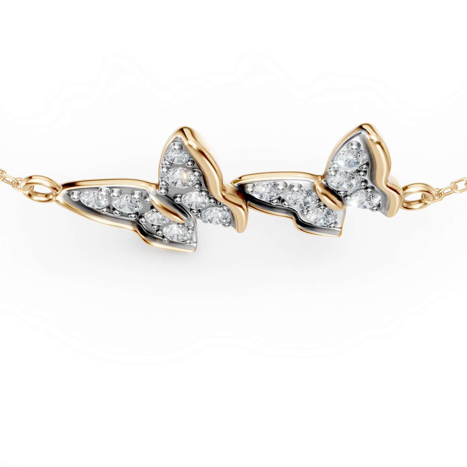 Bratara cu pandantiv fluturi din aur galben cu diamante de 0.1ct create in laborator