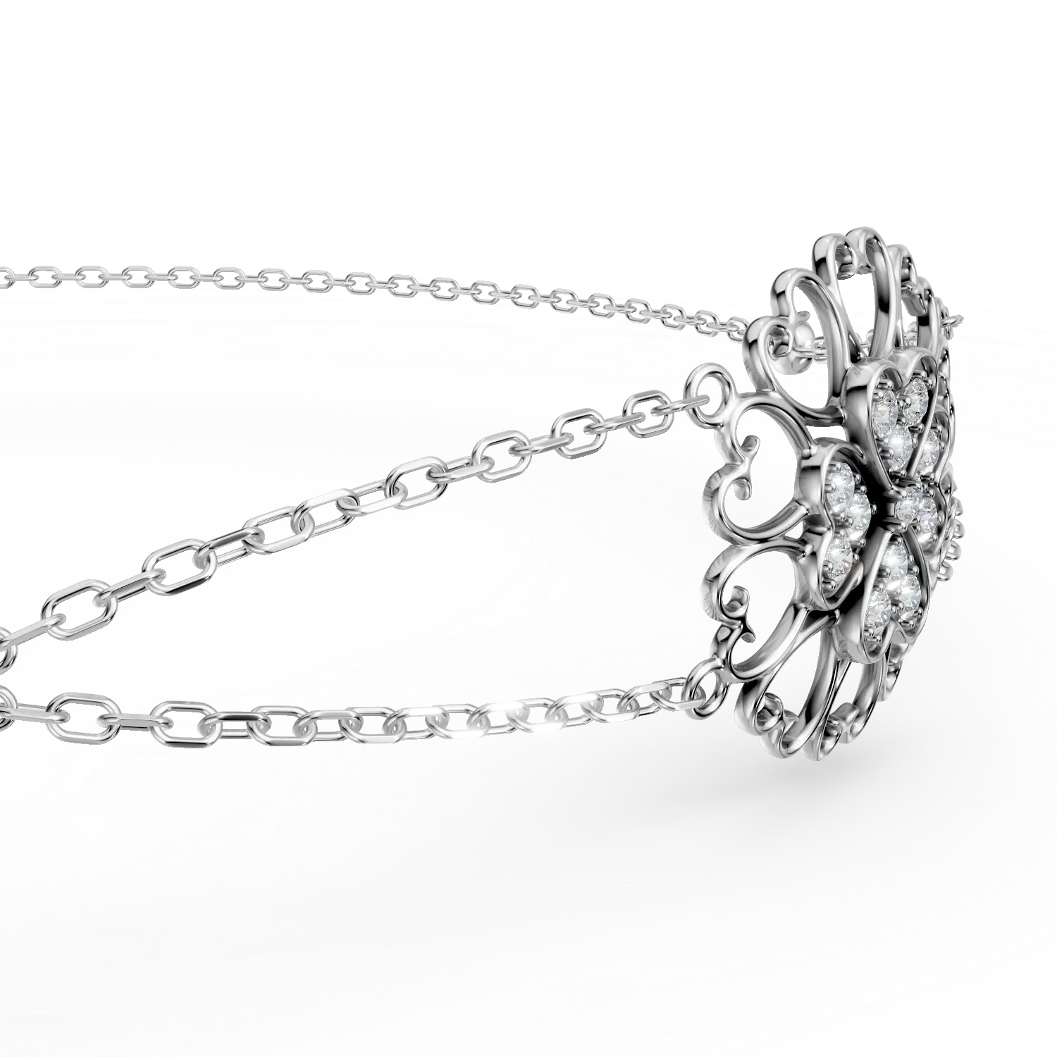 Bratara cu pandantiv floare din aur alb cu diamante de 0.1ct create in laborator