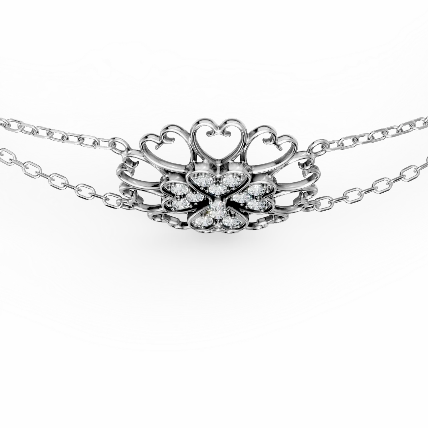 Bratara cu pandantiv floare din aur alb cu diamante de 0.1ct create in laborator