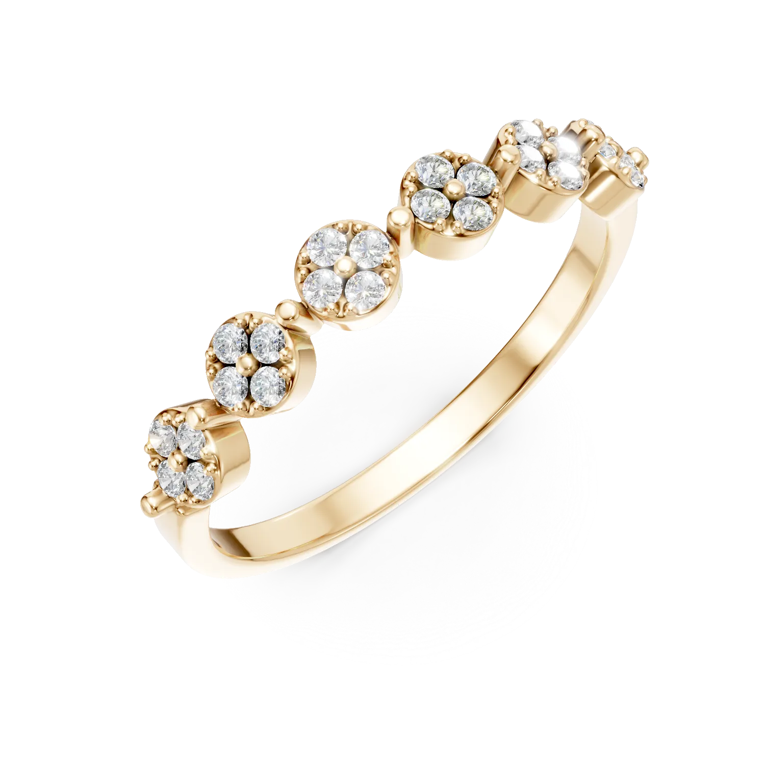 Inel minimalist din aur galben cu diamante microsetting de 0.2ct create in laborator