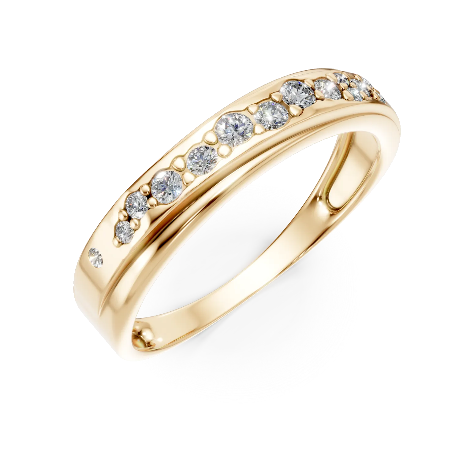 Inel dublu din aur galben cu diamante microsetting de 0.2ct create in laborator - imagine 7