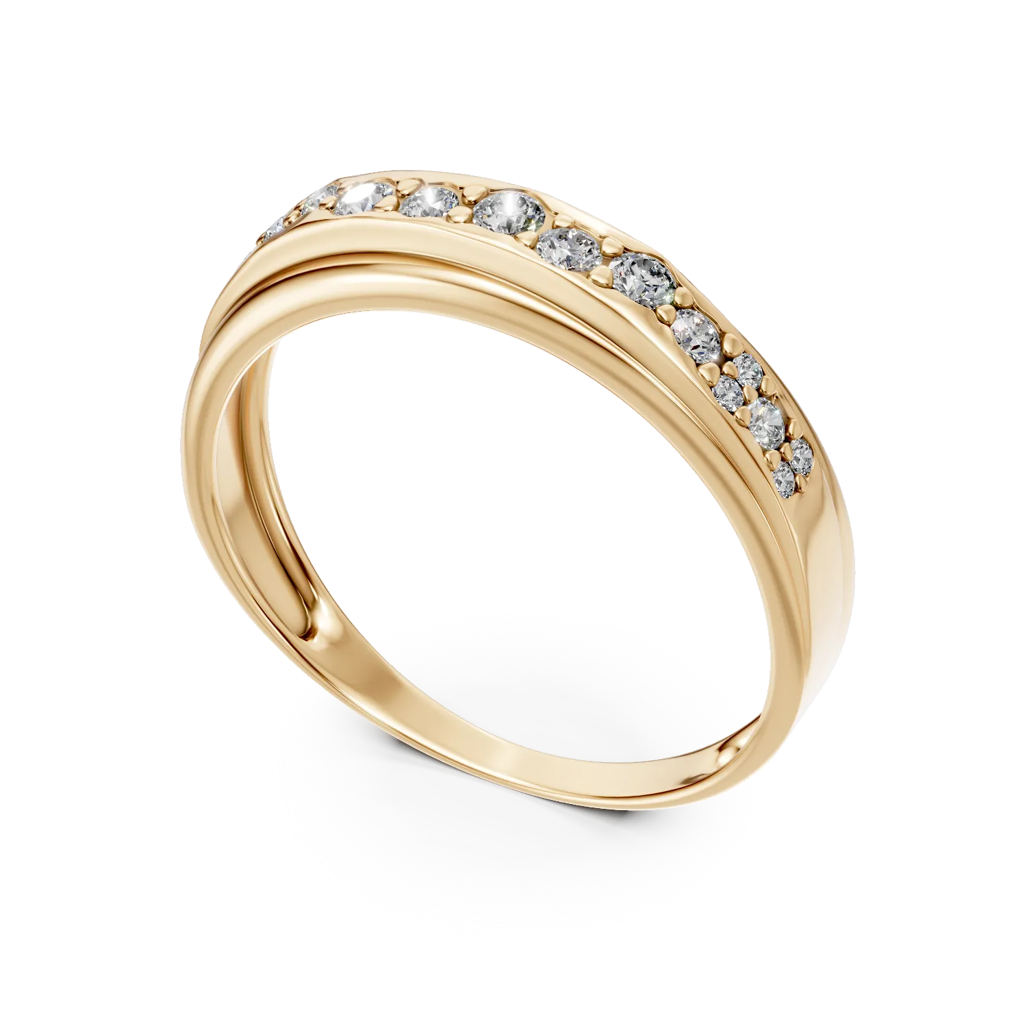 Inel dublu din aur galben cu diamante microsetting de 0.2ct create in laborator