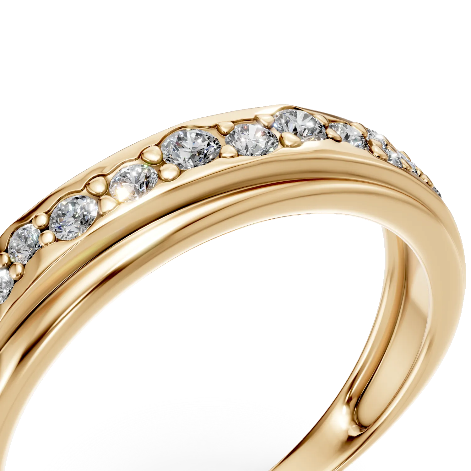 Inel dublu din aur galben cu diamante microsetting de 0.2ct create in laborator