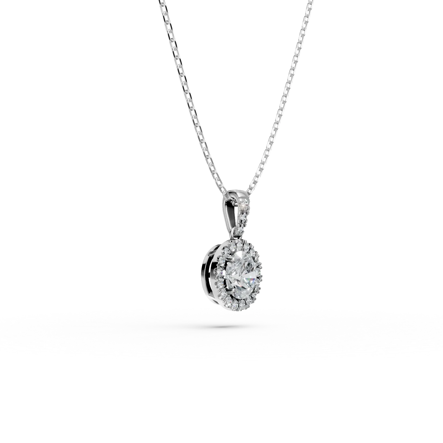 Lant cu pandantiv din aur alb cu diamante de 0.9ct create in laborator