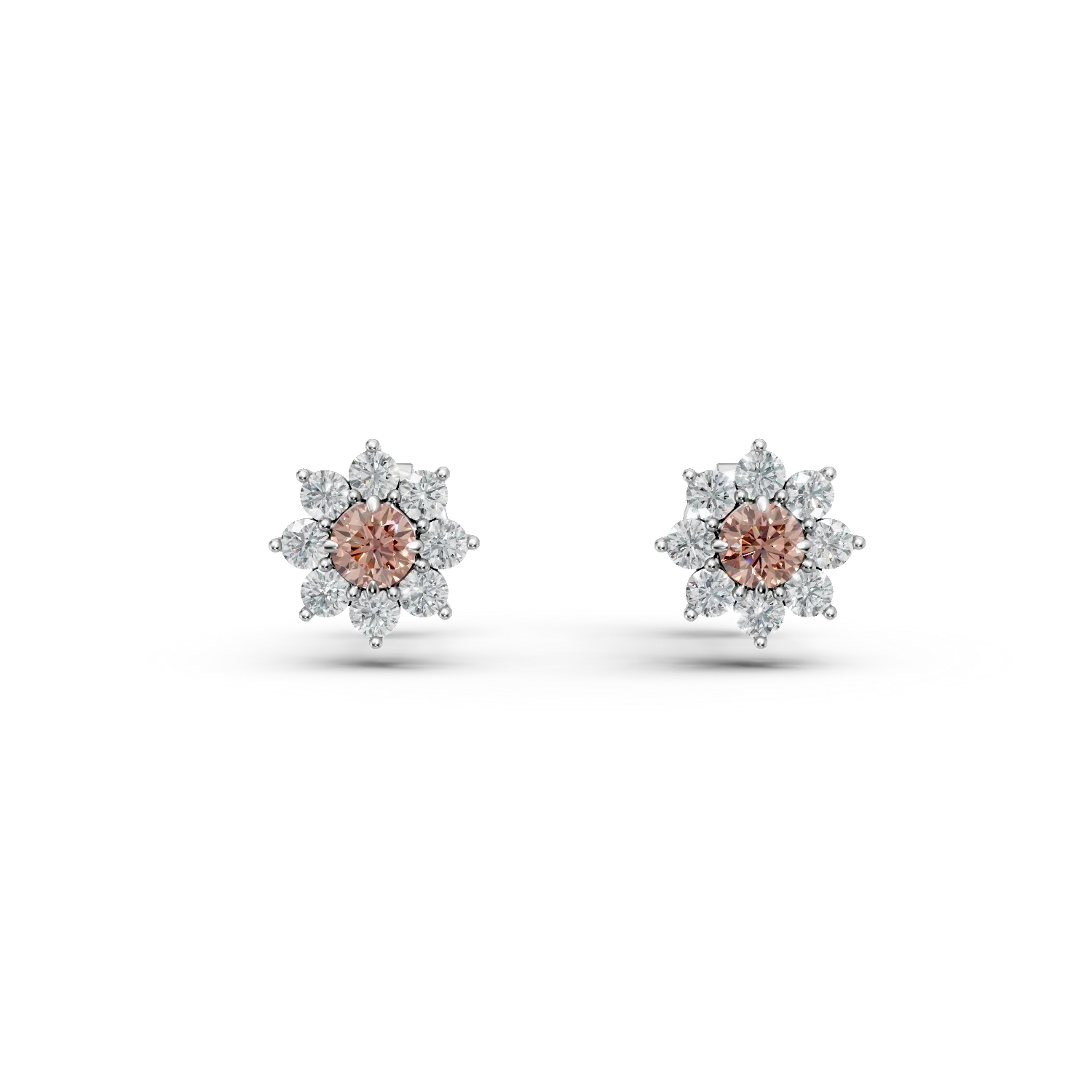 Cercei floare din aur alb cu diamante fancy roz si diamante incolore de 2.5ct create in laborator