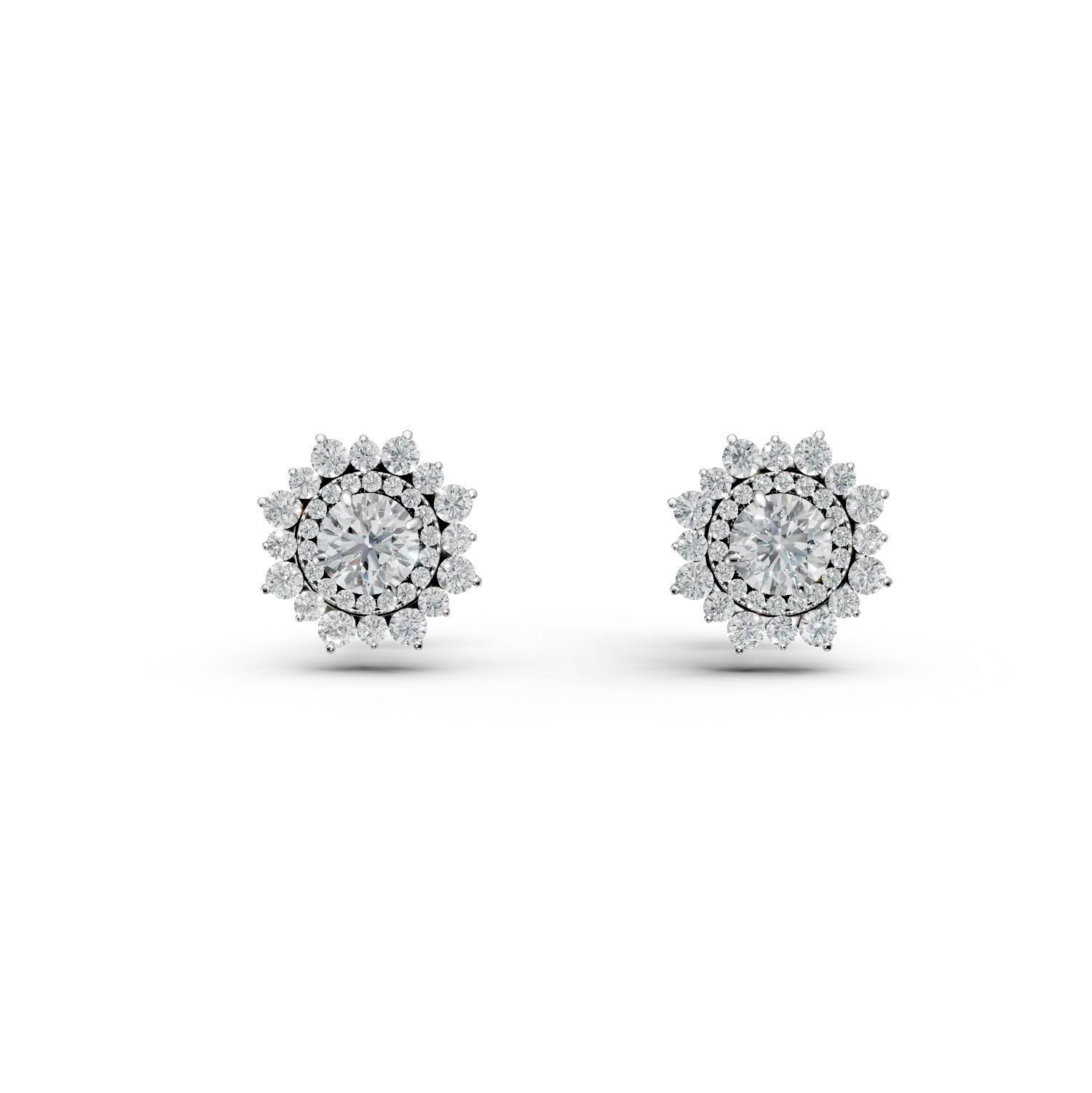Cercei floare din aur alb cu diamante de 1.9ct create in laborator