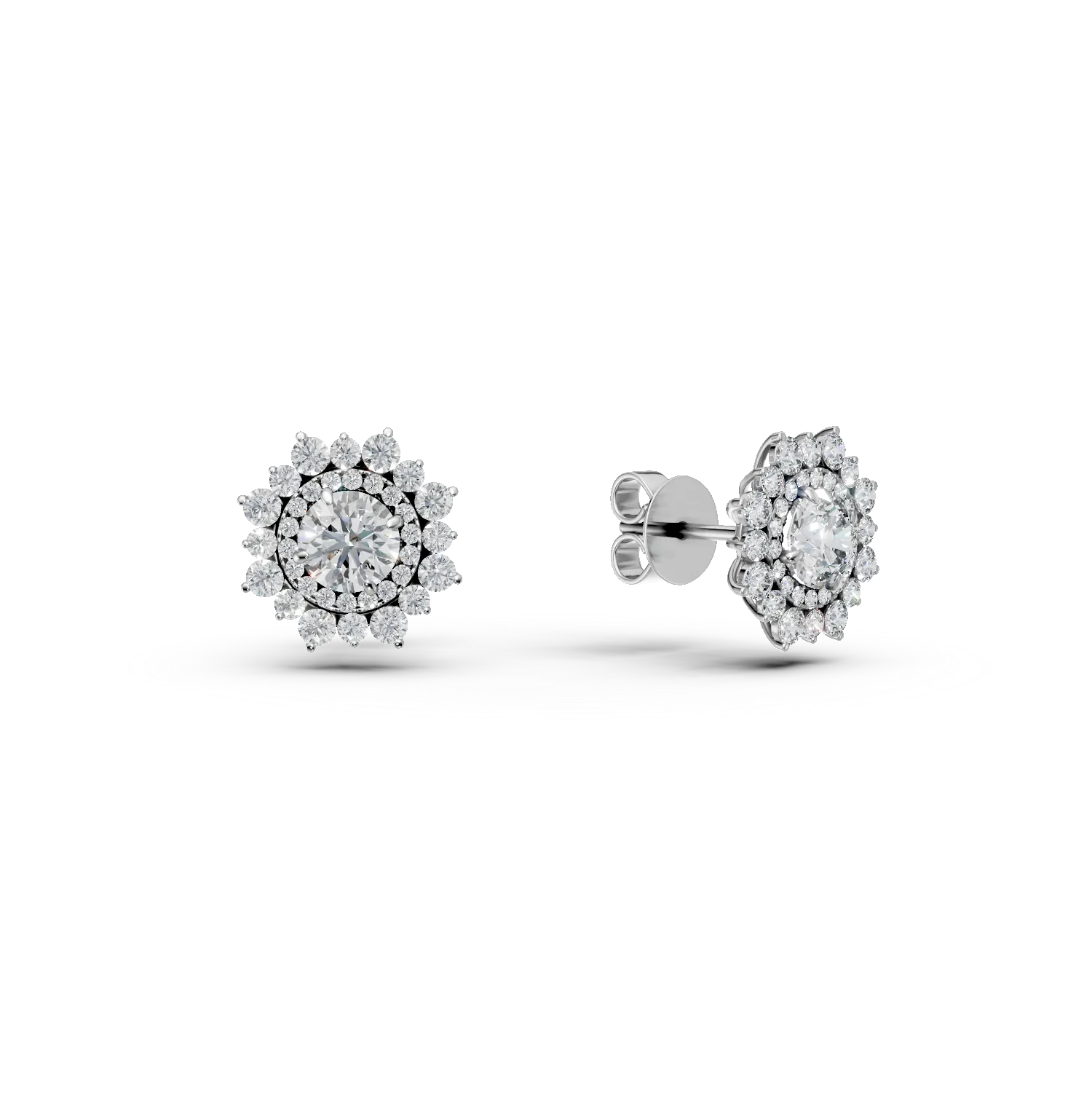 Cercei floare din aur alb cu diamante de 1.9ct create in laborator