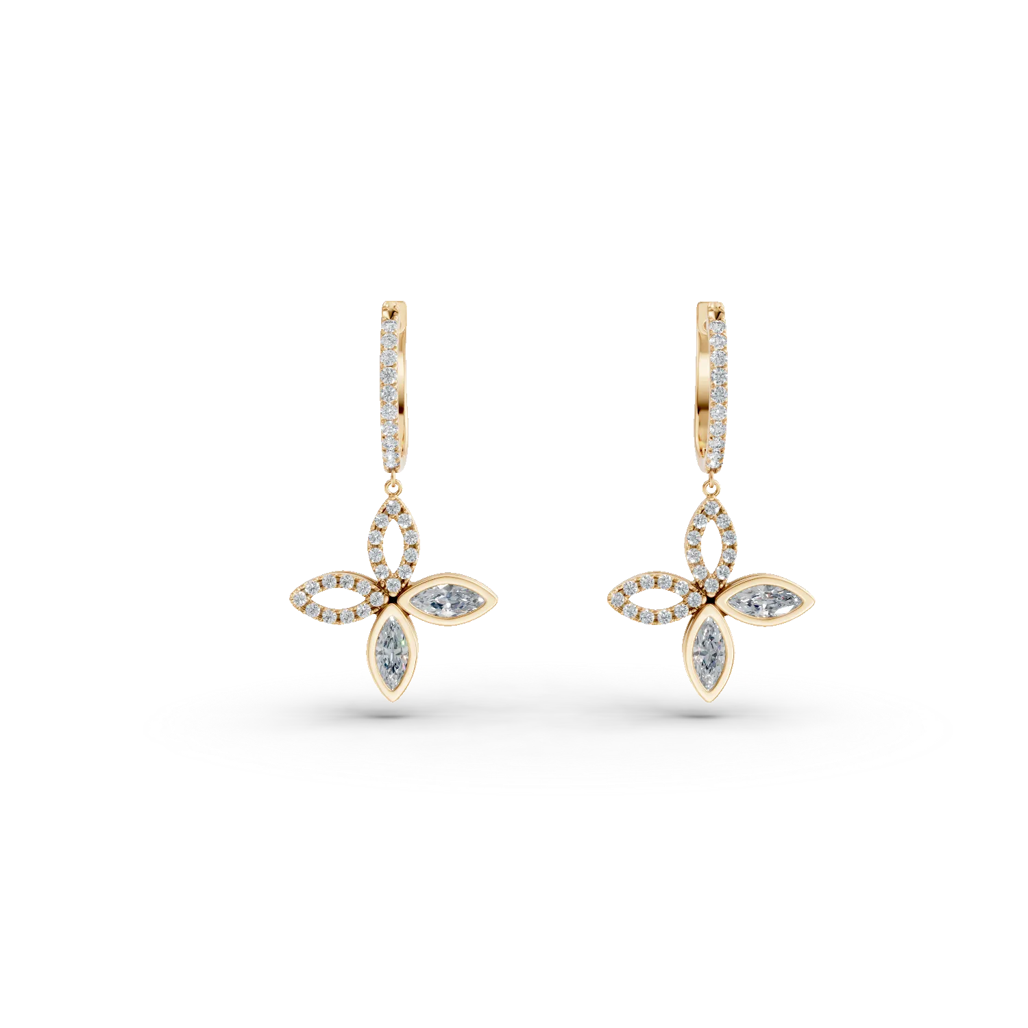 Cercei florali din aur galben cu diamante de 1.3ct create in laborator