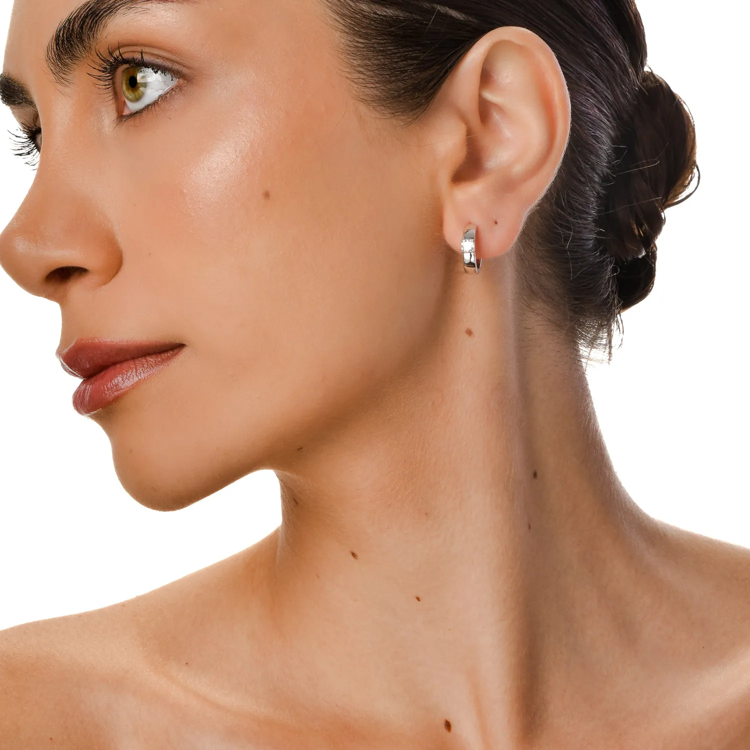 Cercei creole din aur alb cu diamante de 0.6ct create in laborator