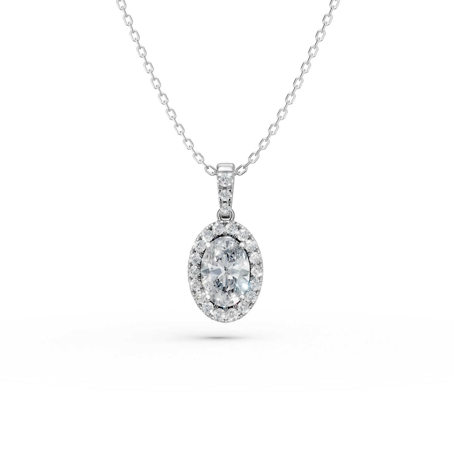 Lant cu pandantiv din aur alb cu diamante de 0.9ct create in laborator