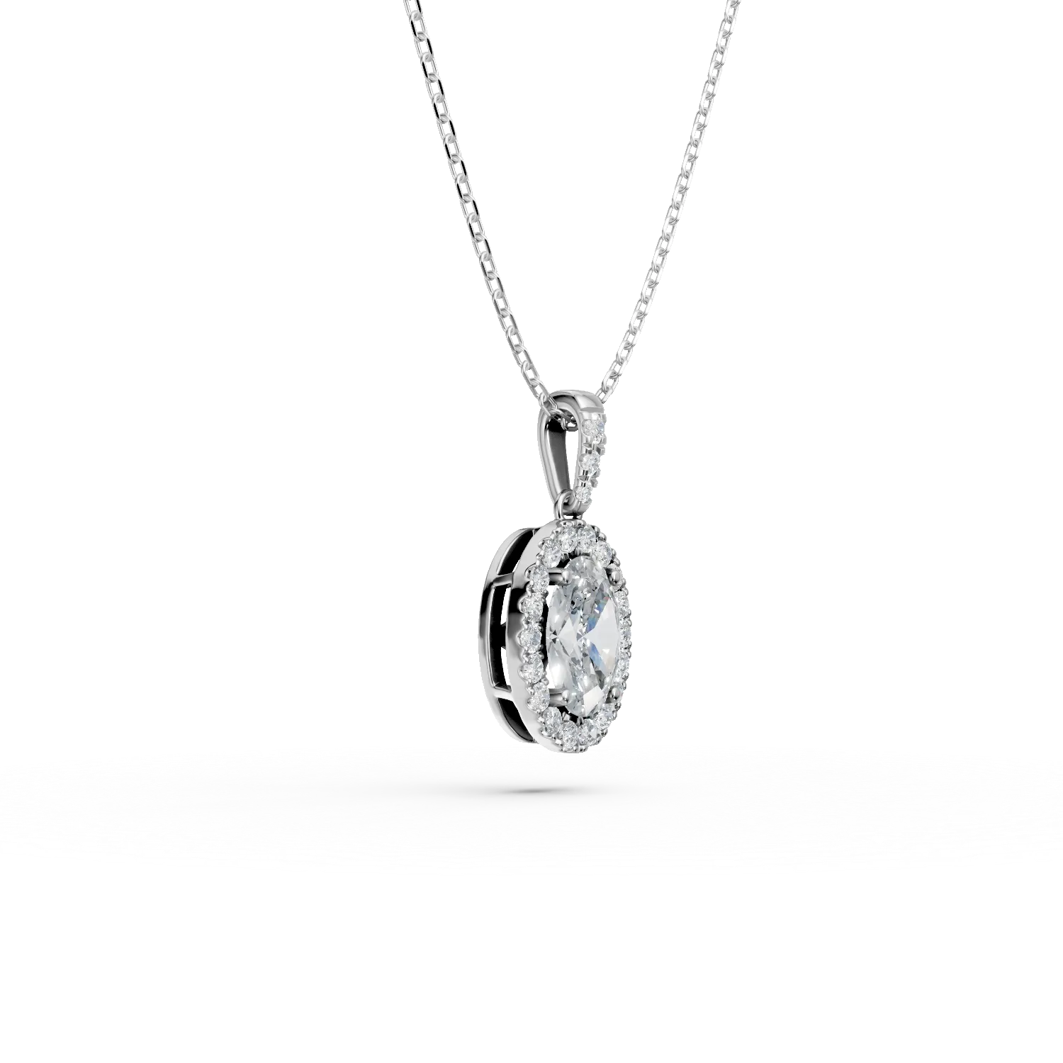 Lant cu pandantiv din aur alb cu diamante de 0.9ct create in laborator