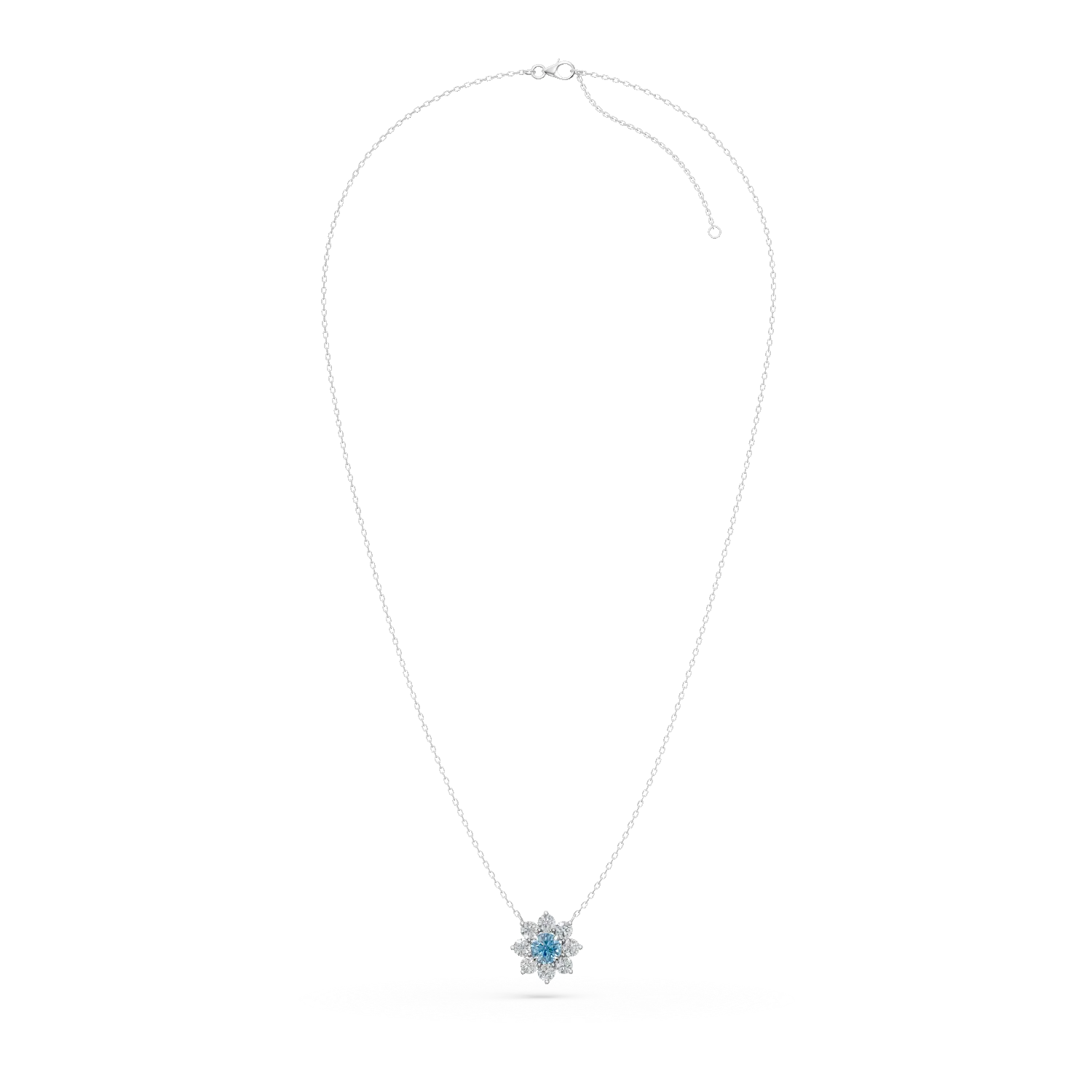 Lant cu pandantiv din aur alb cu diamant fancy albastru si diamante incolore de 2.2ct create in laborator - imagine 2