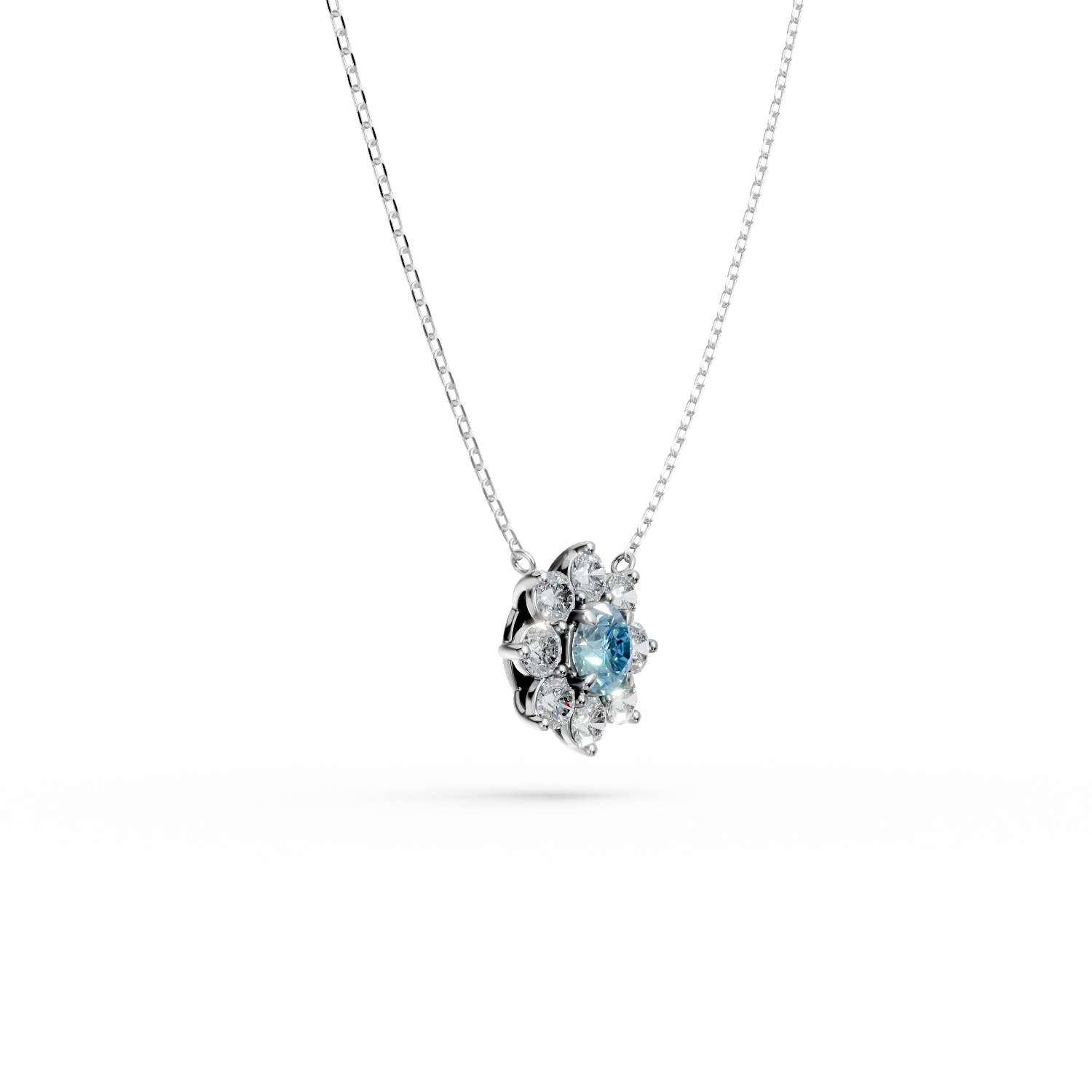 Lant cu pandantiv din aur alb cu diamant fancy albastru si diamante incolore de 2.2ct create in laborator - imagine 3
