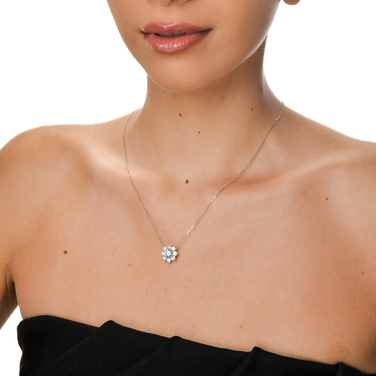 Lant cu pandantiv din aur alb cu diamant fancy albastru si diamante incolore de 2.2ct create in laborator - imagine 4