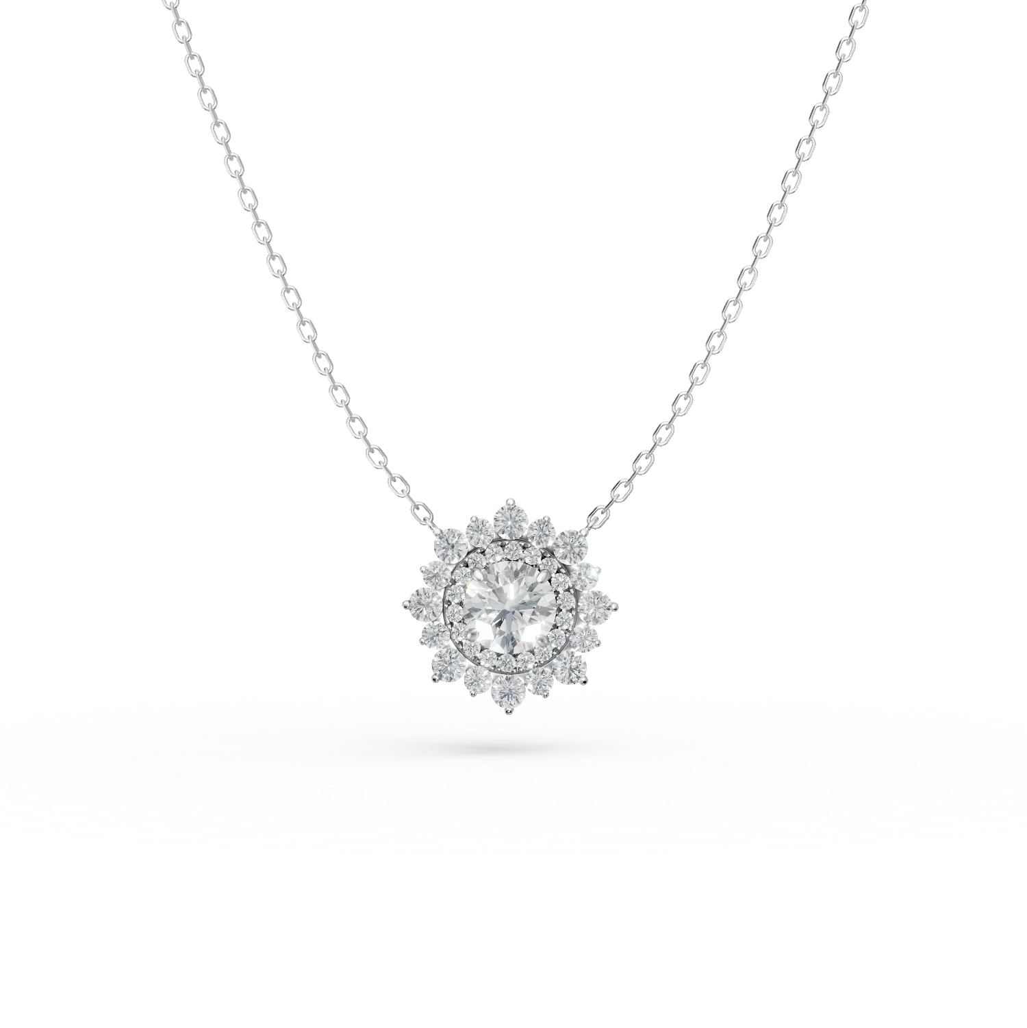 Lant cu pandantiv floare din aur alb cu diamante de 1.9ct create in laborator